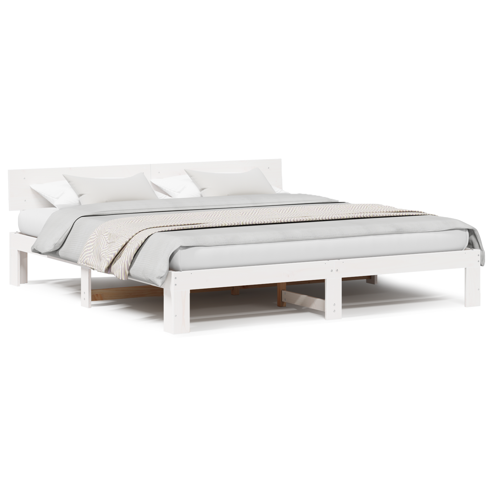 Bed Frame with Headboard White 180x200 cm Solid Pine Wood - Image 4