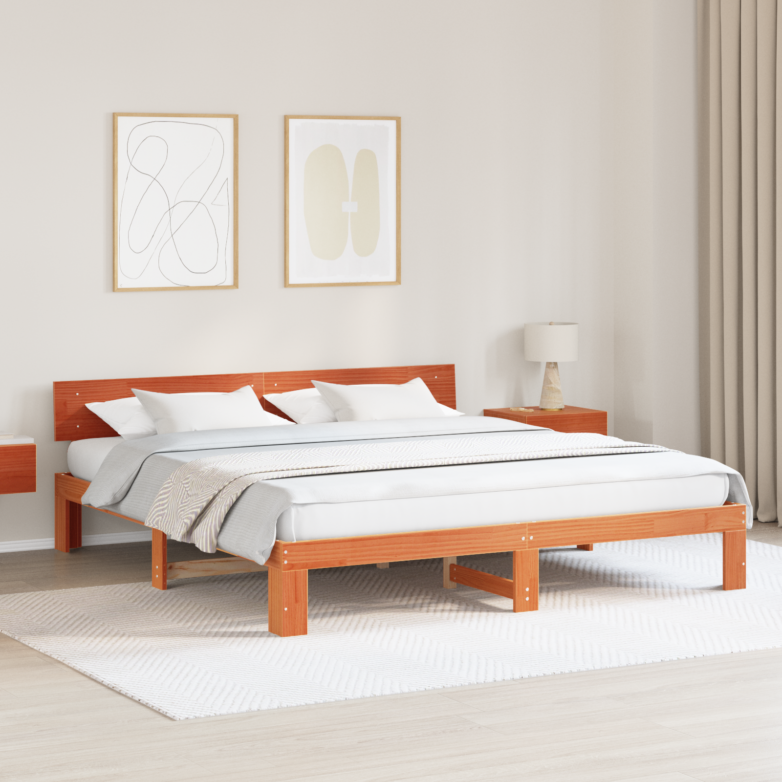 Bed Frame with Headboard Wax Brown 180x200 cm Solid Pine Wood