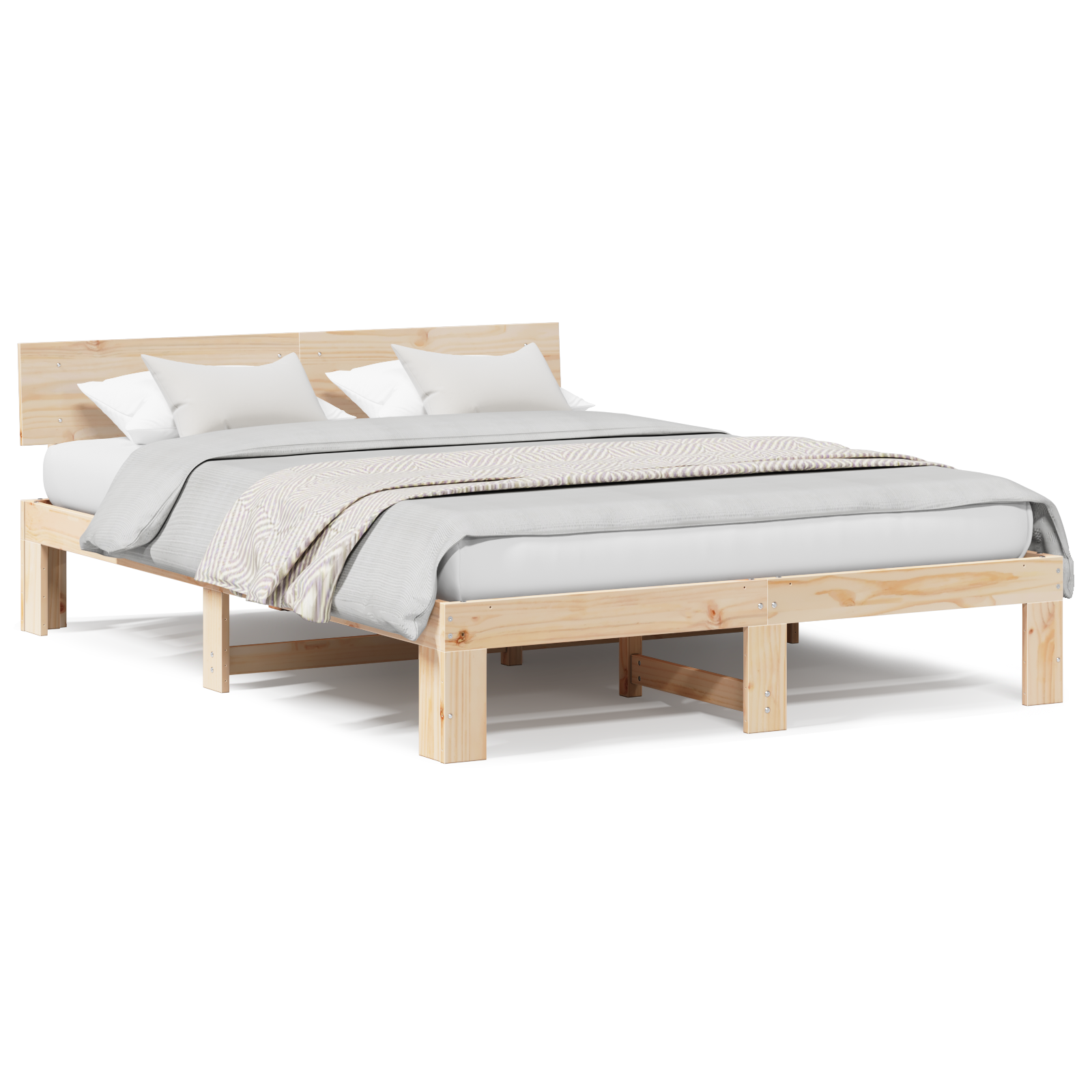 Bed Frame with Headboard 160x200 cm Solid Pine Wood - Image 4
