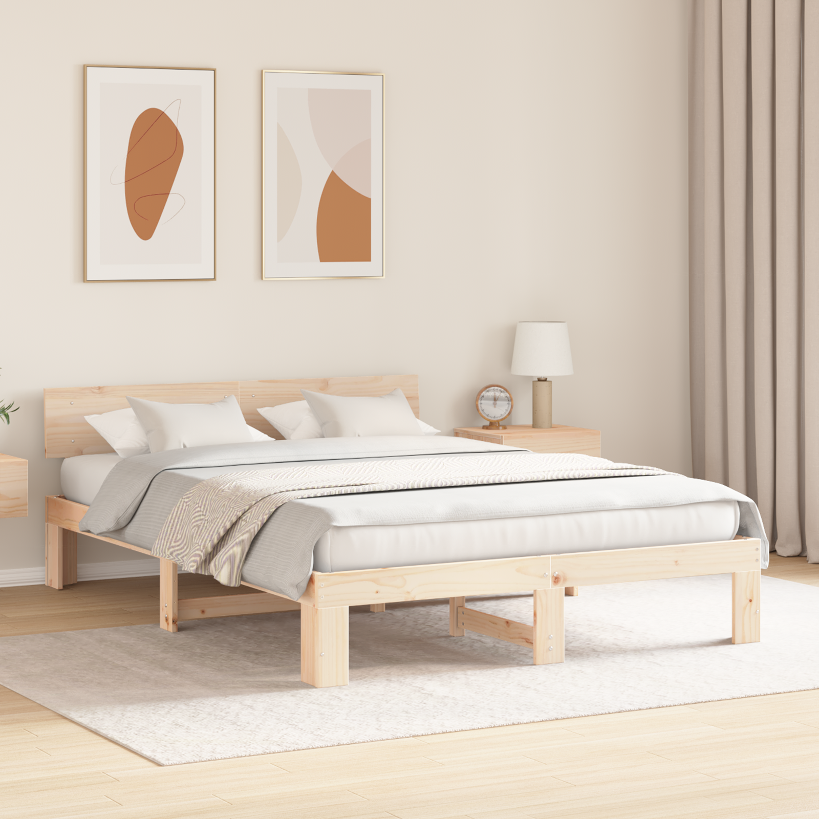 Bed Frame with Headboard 160x200 cm Solid Pine Wood - Image 5