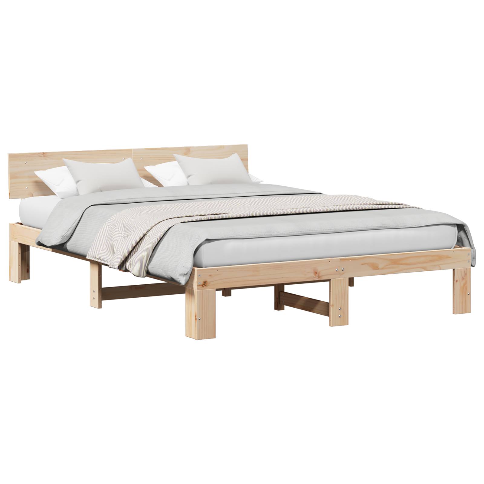 Bed Frame with Headboard 160x200 cm Solid Pine Wood - Image 2