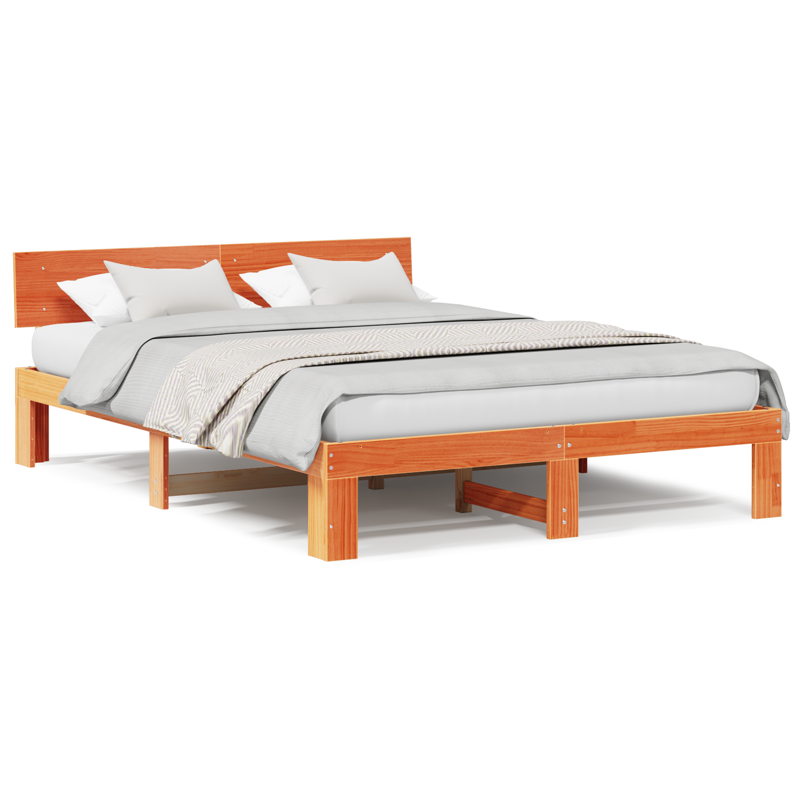 Bed Frame with Headboard Wax Brown 160x200 cm Solid Pine Wood - Image 4