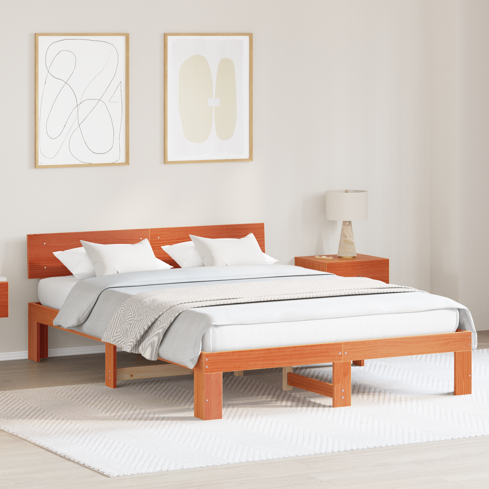 Bed Frame with Headboard Wax Brown 150x200 cm Solid Pine Wood