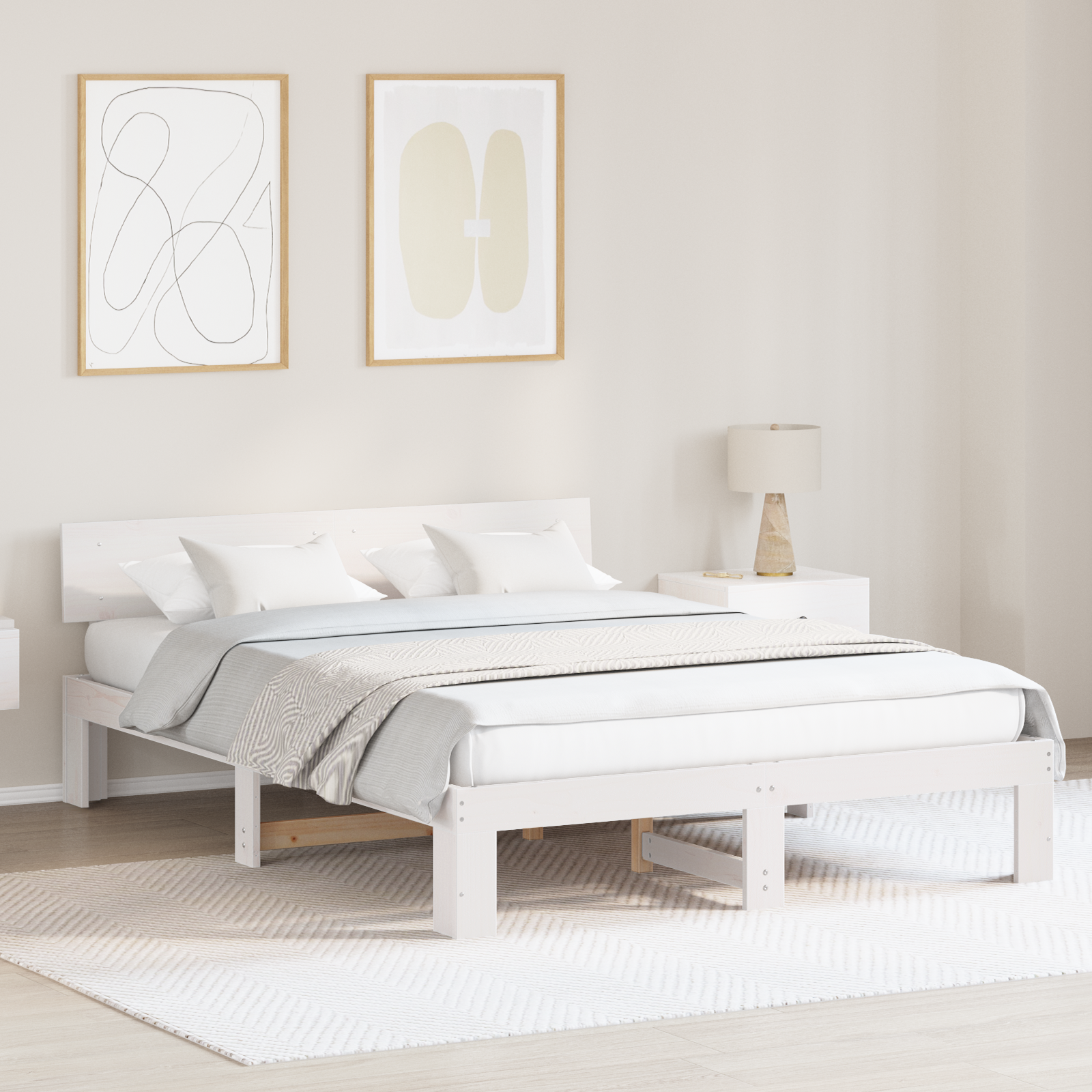 Bedframe met hoofdeinde – Wit – 140×200 cm – Massief grenenhout