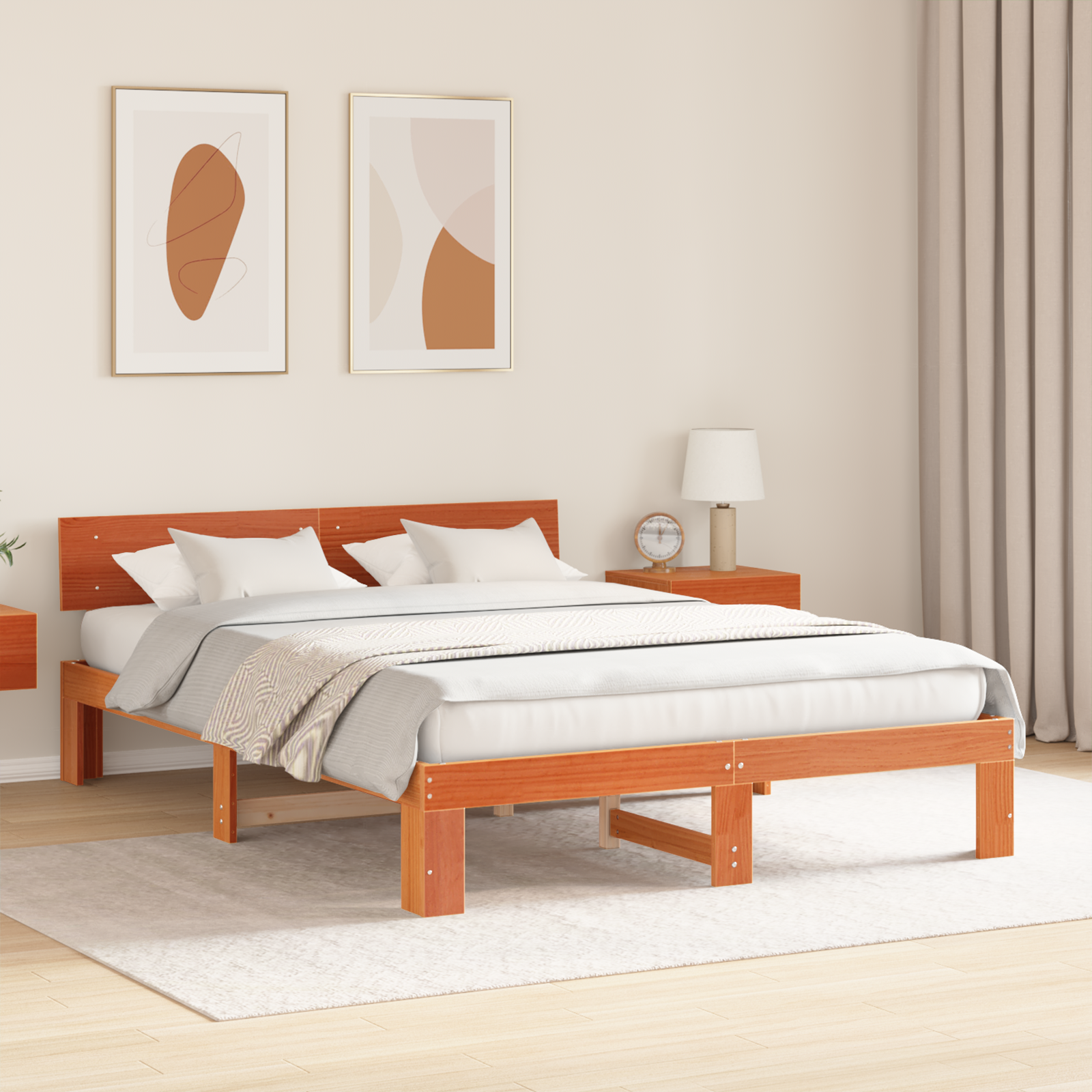 Bed Frame with Headboard Wax Brown 140x200 cm Solid Pine Wood - Image 5