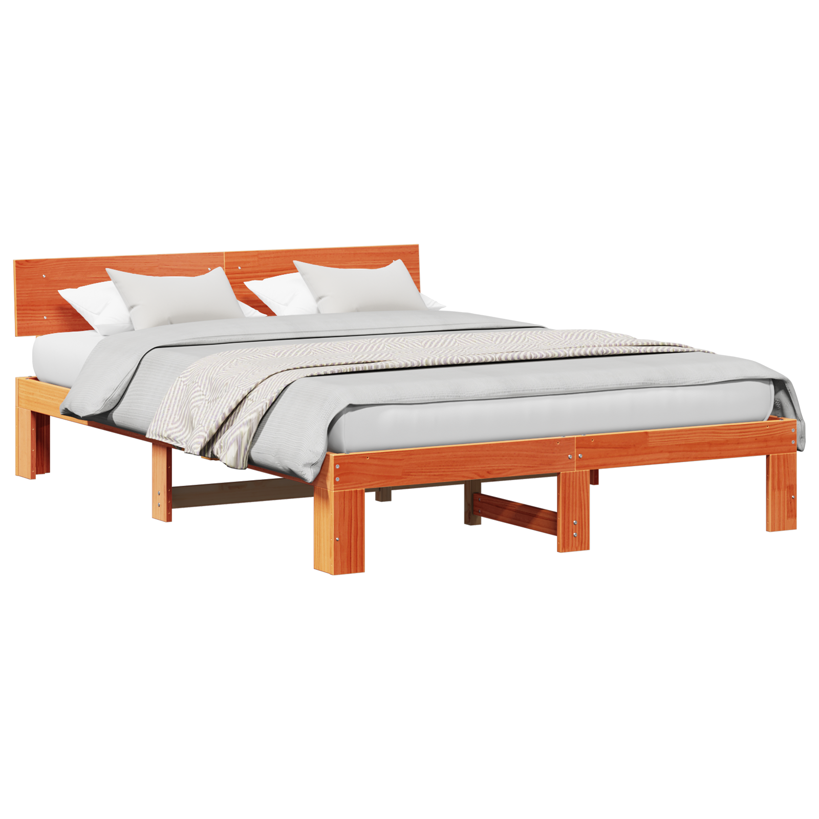 Bed Frame with Headboard Wax Brown 140x200 cm Solid Pine Wood - Image 2