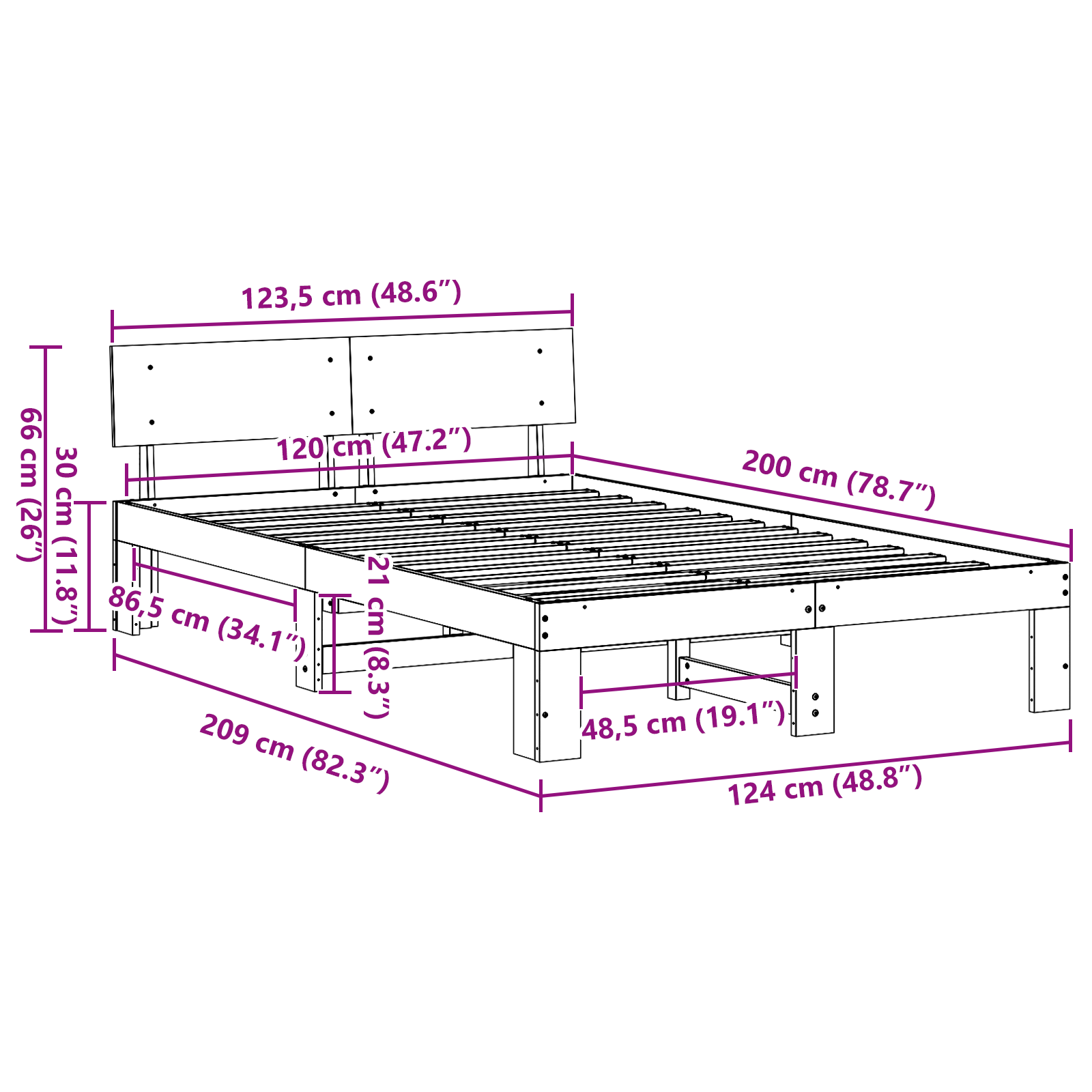 Bedframe met hoofdeinde Wit 120 x 200 cm Massief grenenhout