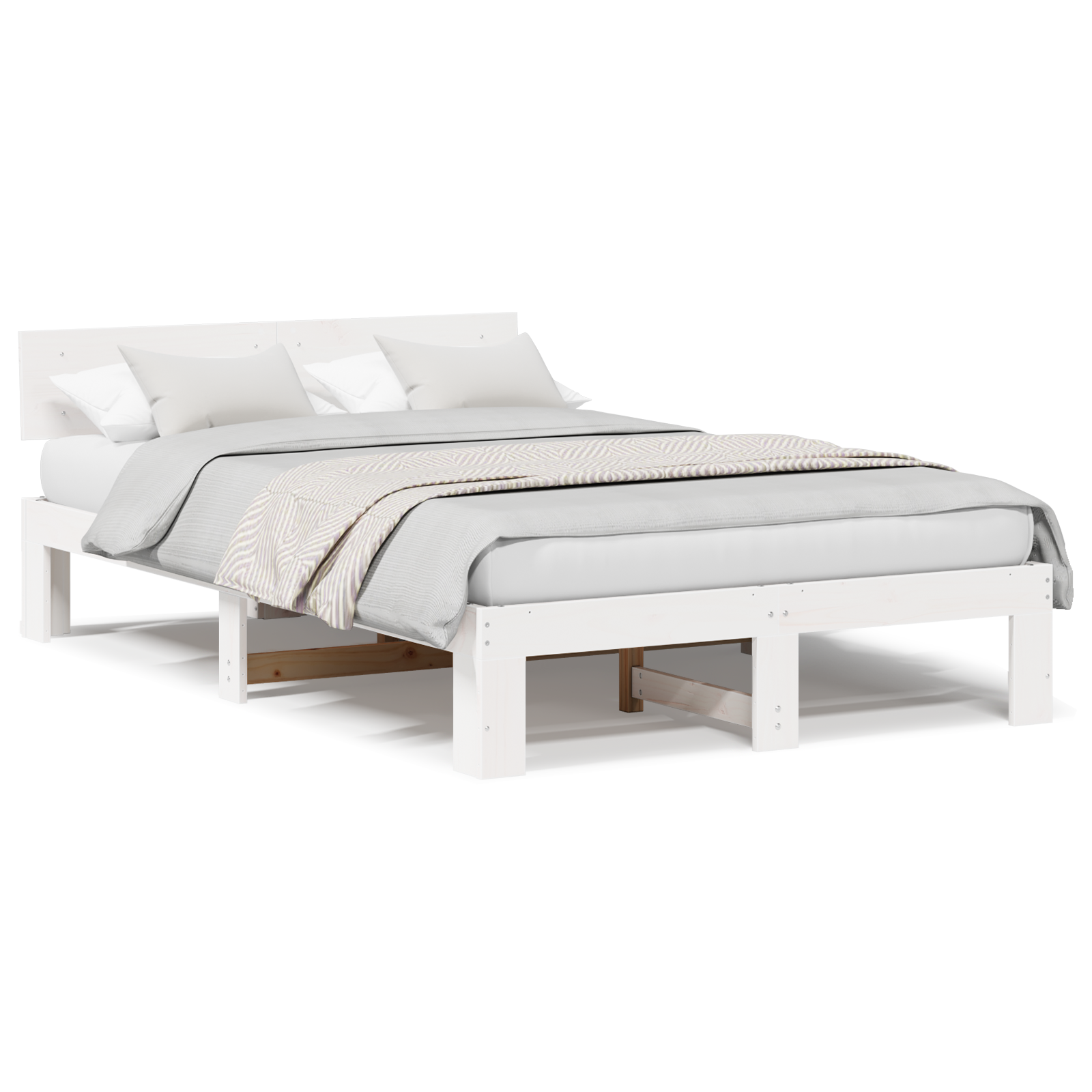 Lovos rėmas su galvūgaliu Balta 140x190 cm Solidžios Pušies Medienos - Image 4