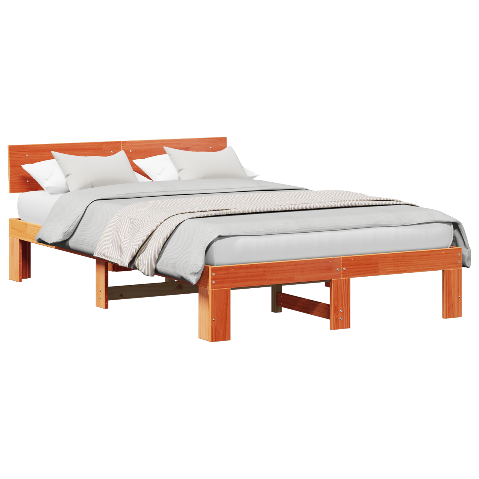 Bed Frame with Headboard Wax Brown 140x190 cm Solid Pine Wood - Image 2