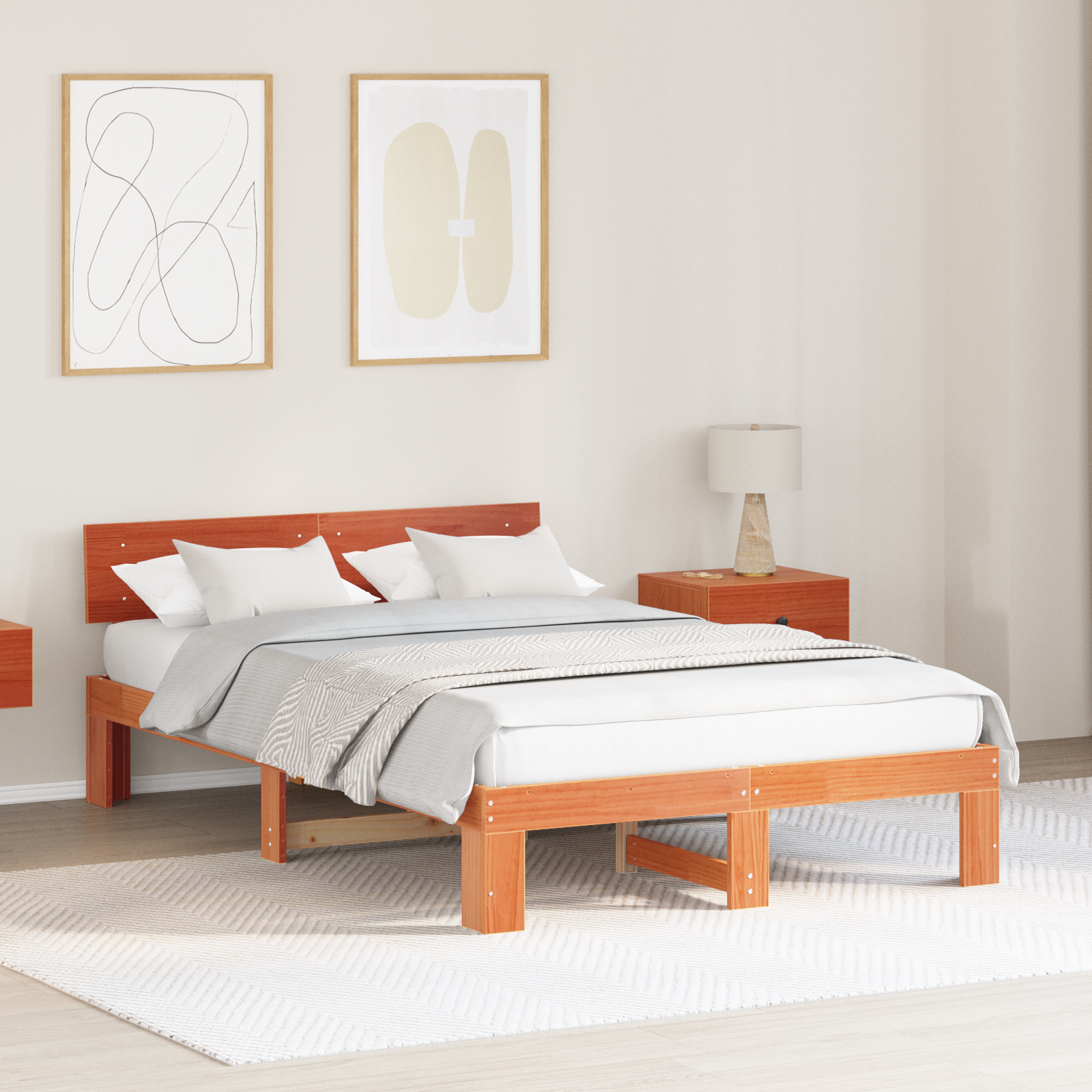 Bedframe met Hoofdbord Gewaxte Bruin 135×190 cm Massief Grenenhout