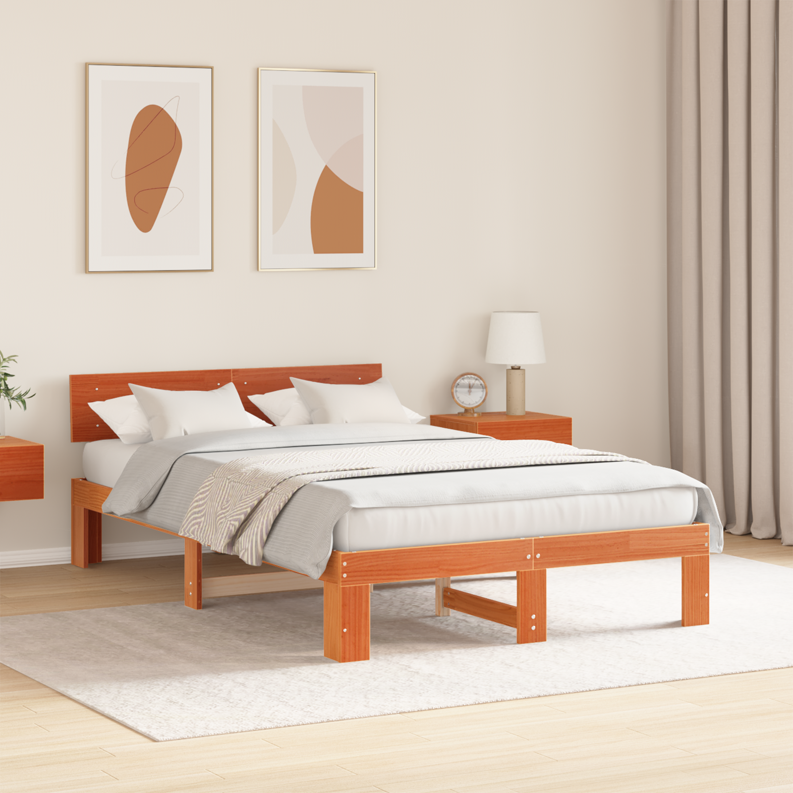 Bed Frame with Headboard Wax Brown 120x190 cm Solid Pine Wood - Image 5