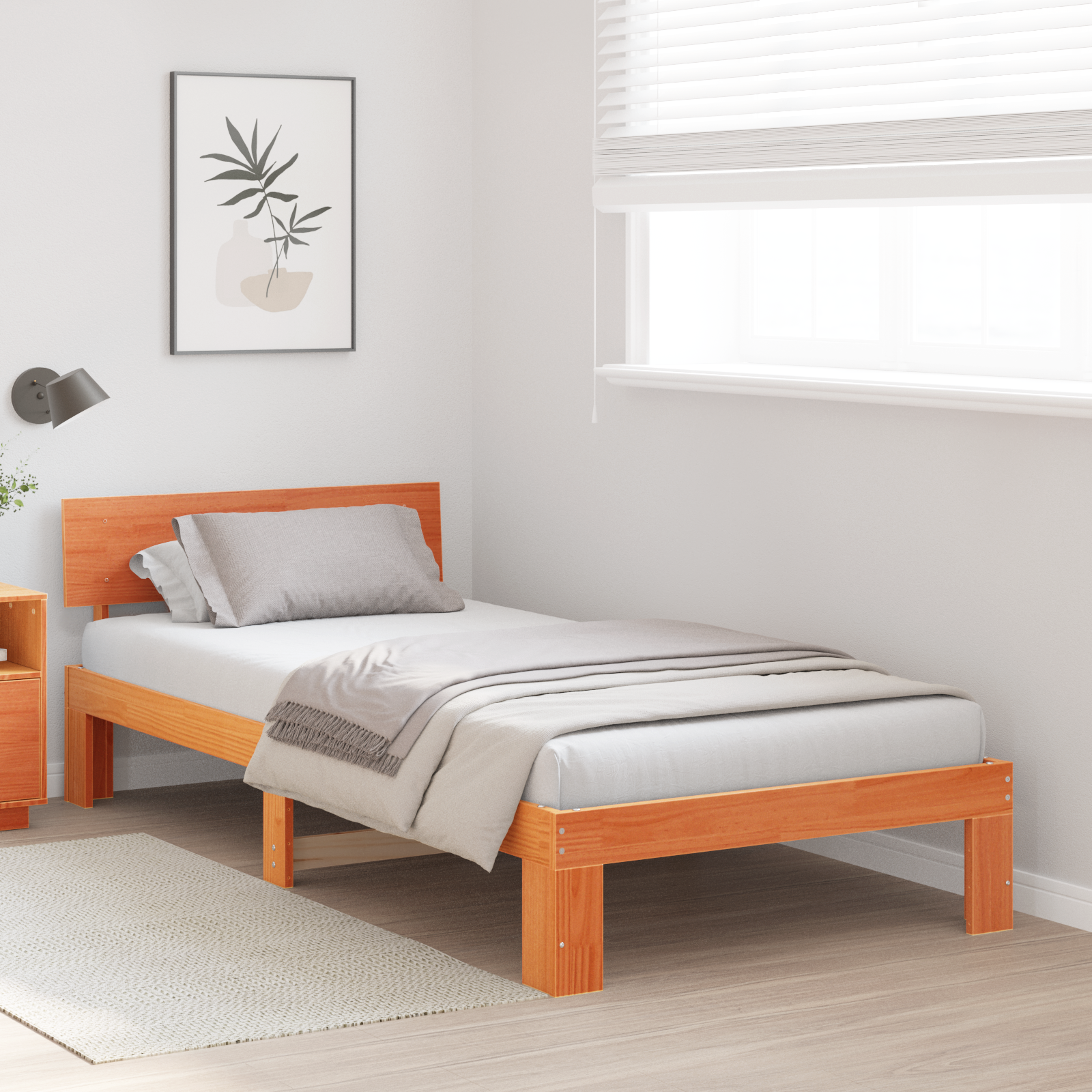 Bed Frame with Headboard Wax Brown 100x200 cm Solid Pine Wood - Image 5