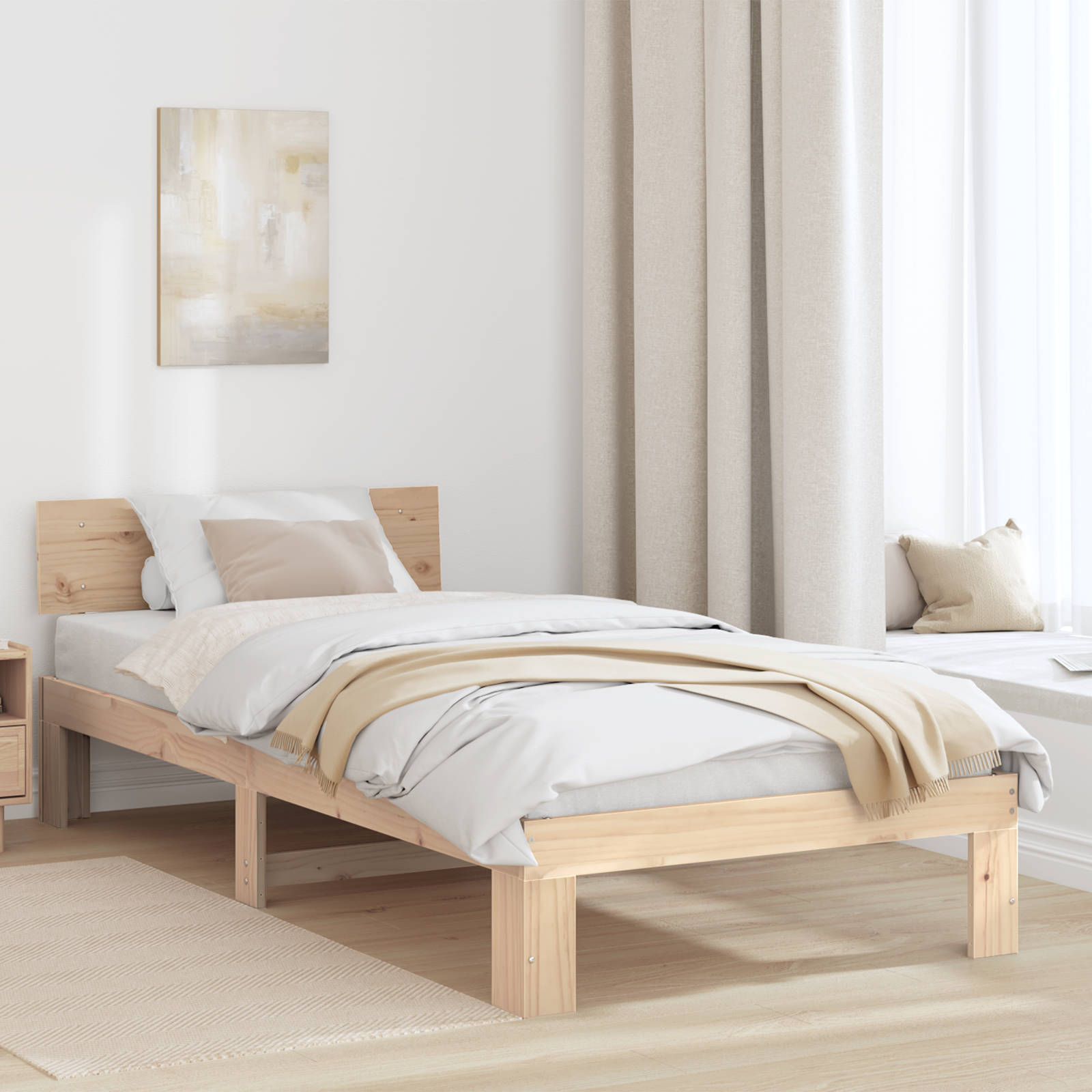 Ligbed met Hoofdeinde 90×200 cm Massief Grenenhout