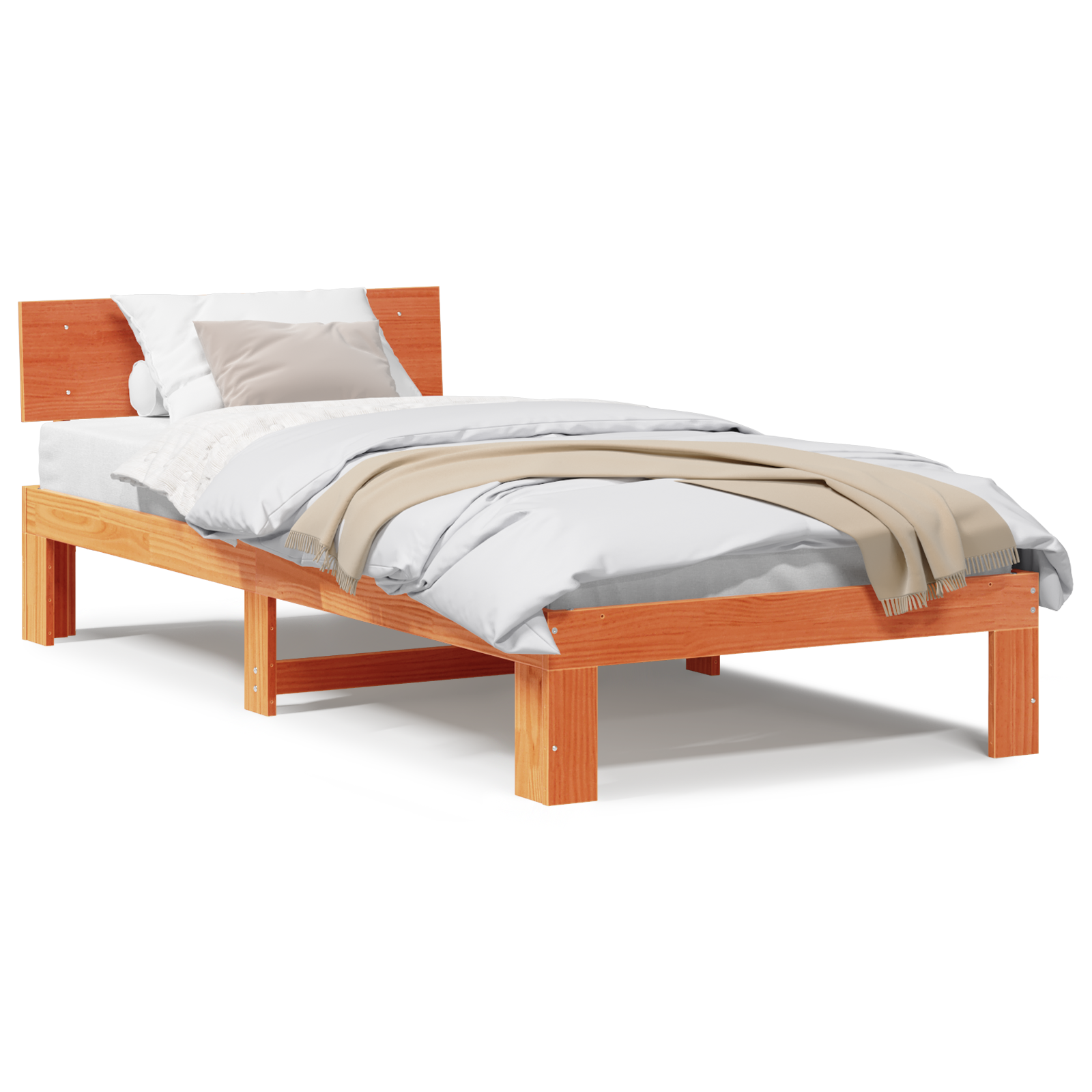 Bed Frame with Headboard Wax Brown 90x200 cm Solid Pine Wood - Image 4