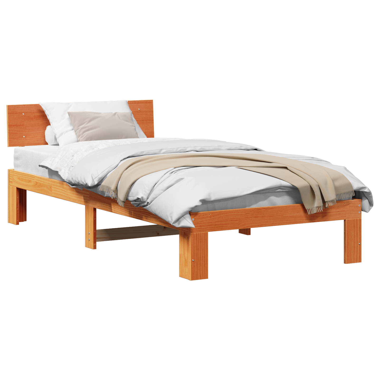 Bed Frame with Headboard Wax Brown 90x200 cm Solid Pine Wood - Image 2