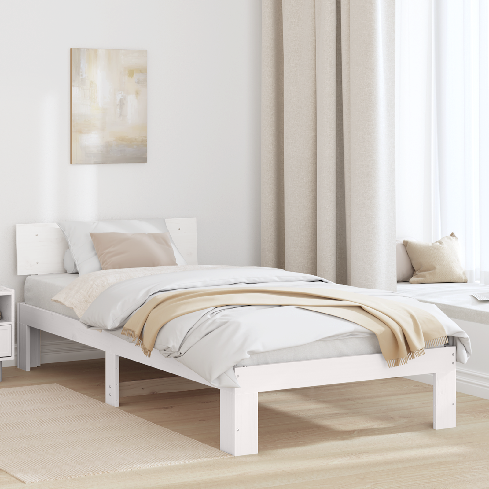 Bedframe met hoofdeinde wit 80×200 cm van massief grenenhout
