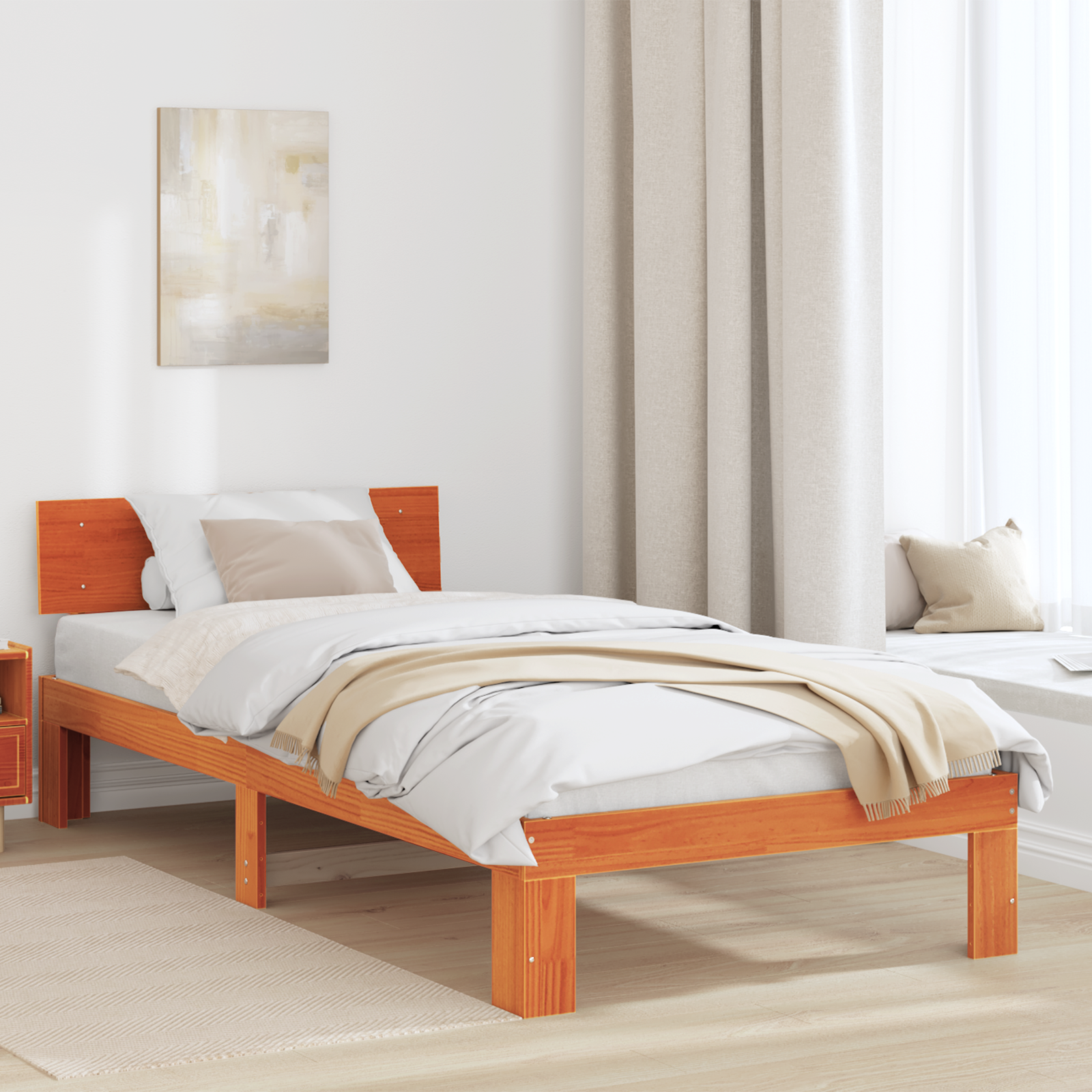Bedframe met Hoofdbord Wax Bruin 90×190 cm Massief Grenenhout