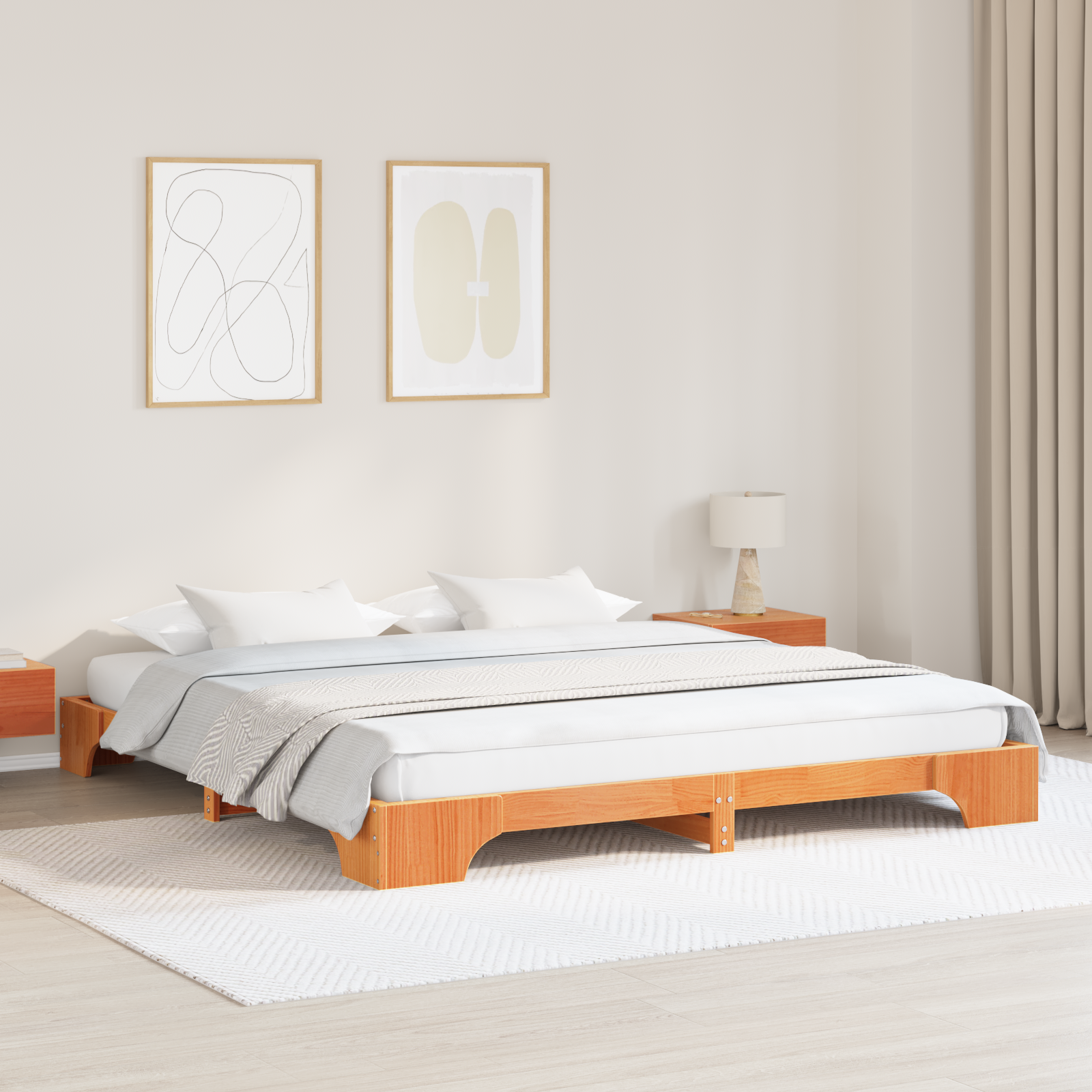 Bed Frame Wax brown Solid Pine wood 180 x 200 cm Bed Frame
