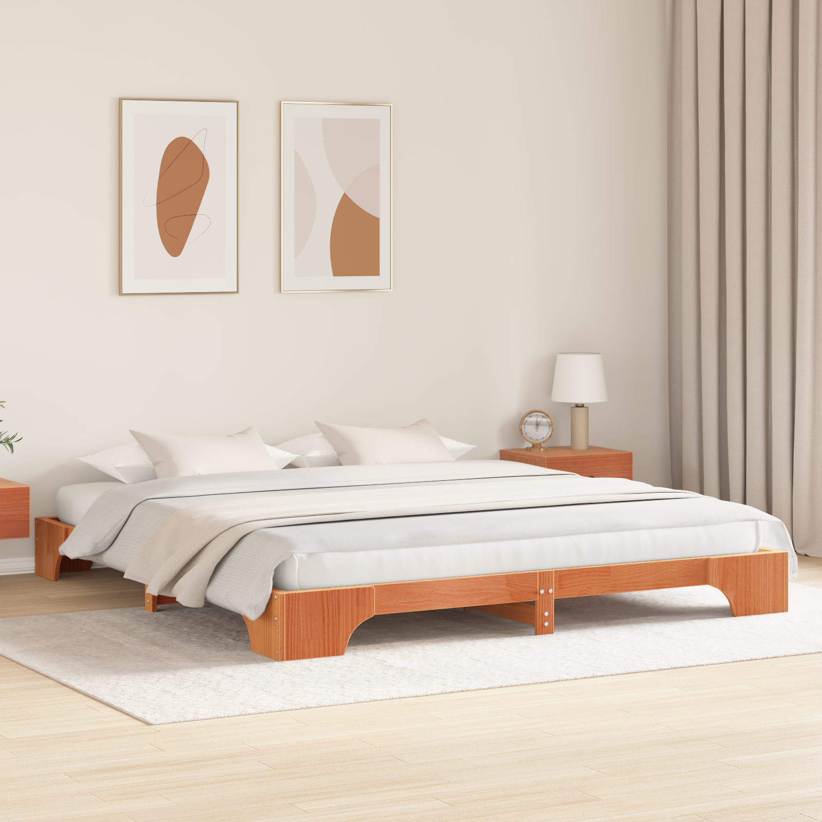 Bed Frame Wax brown Solid Pine wood 180 x 200 cm Bed Frame - Image 5