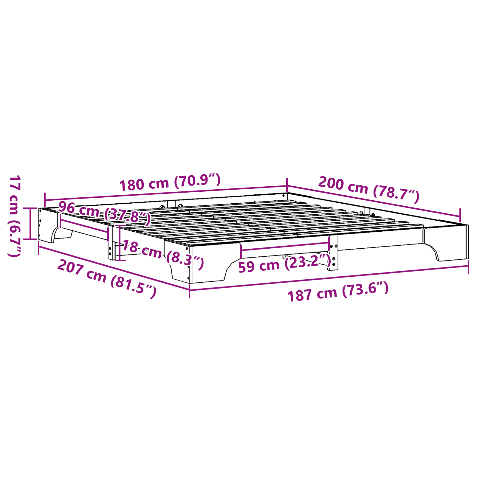 Bed Frame Wax brown Solid Pine wood 180 x 200 cm Bed Frame - Image 10