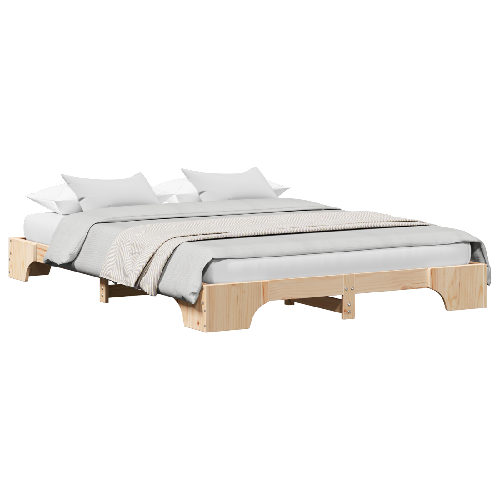 Bed Frame Natural Solid Pine wood King Size Durable - Image 2