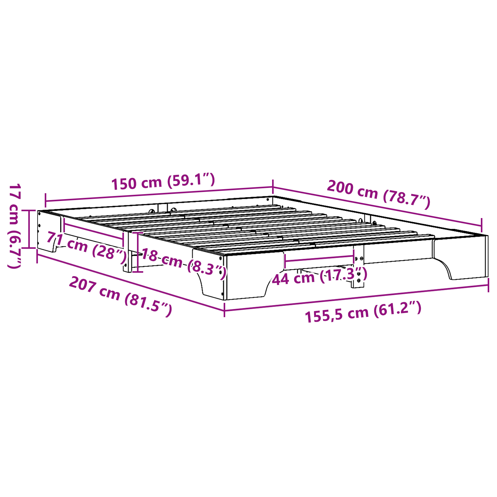 Bed Frame Wax brown Solid Wood 150 x 200 cm Durable Bed Frame - Image 10