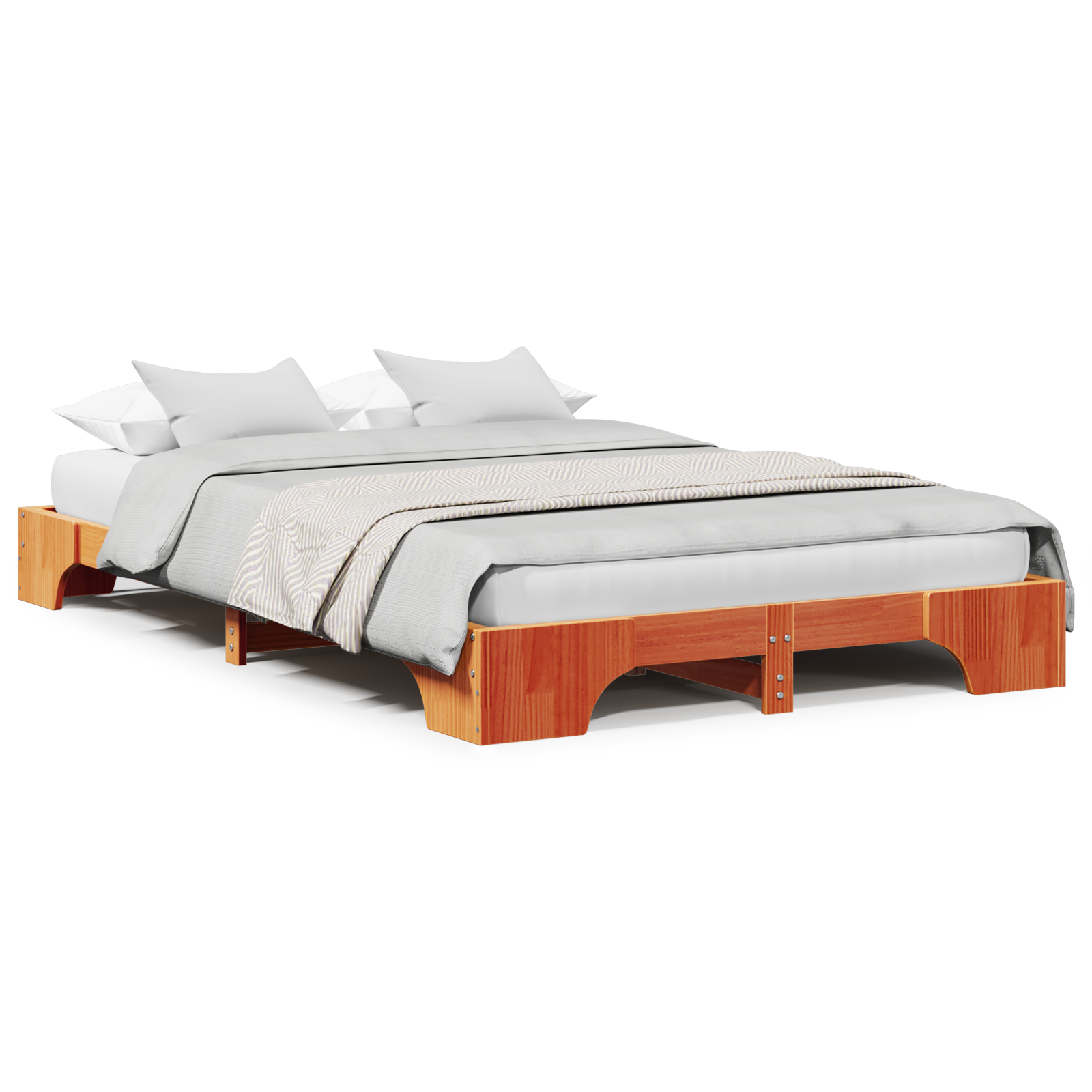 Bed Frame Wax brown Wood 120 x 200 cm Brown Bed Frame - Image 4