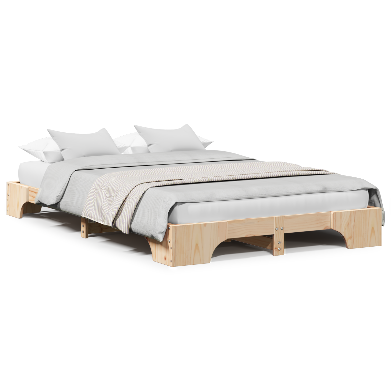 Bed Frame Natural Solid Pine wood 135 x 190 cm Bed Frame - Image 4