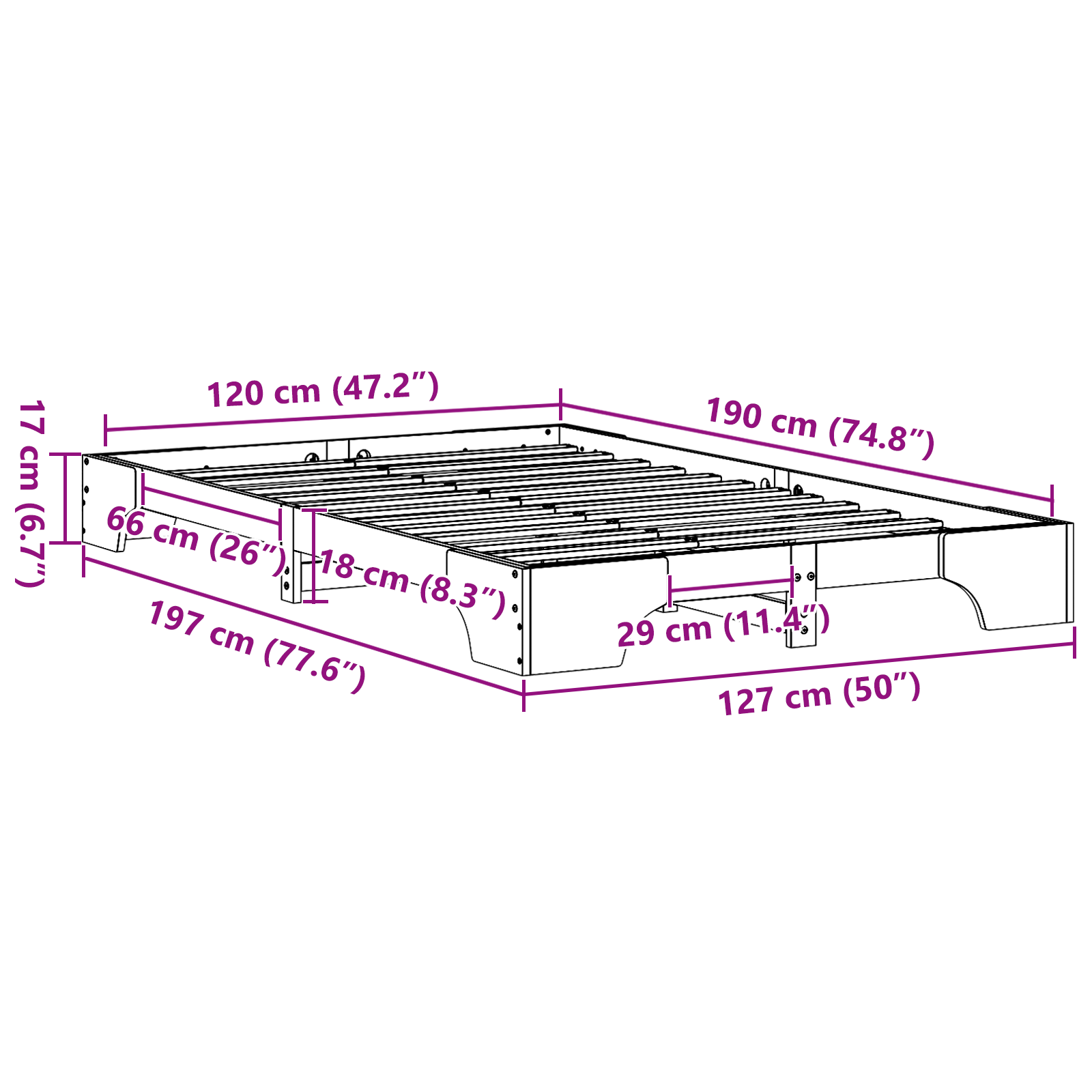 Bed Frame Natural Solid Pine wood 120 x 190 cm - Image 10