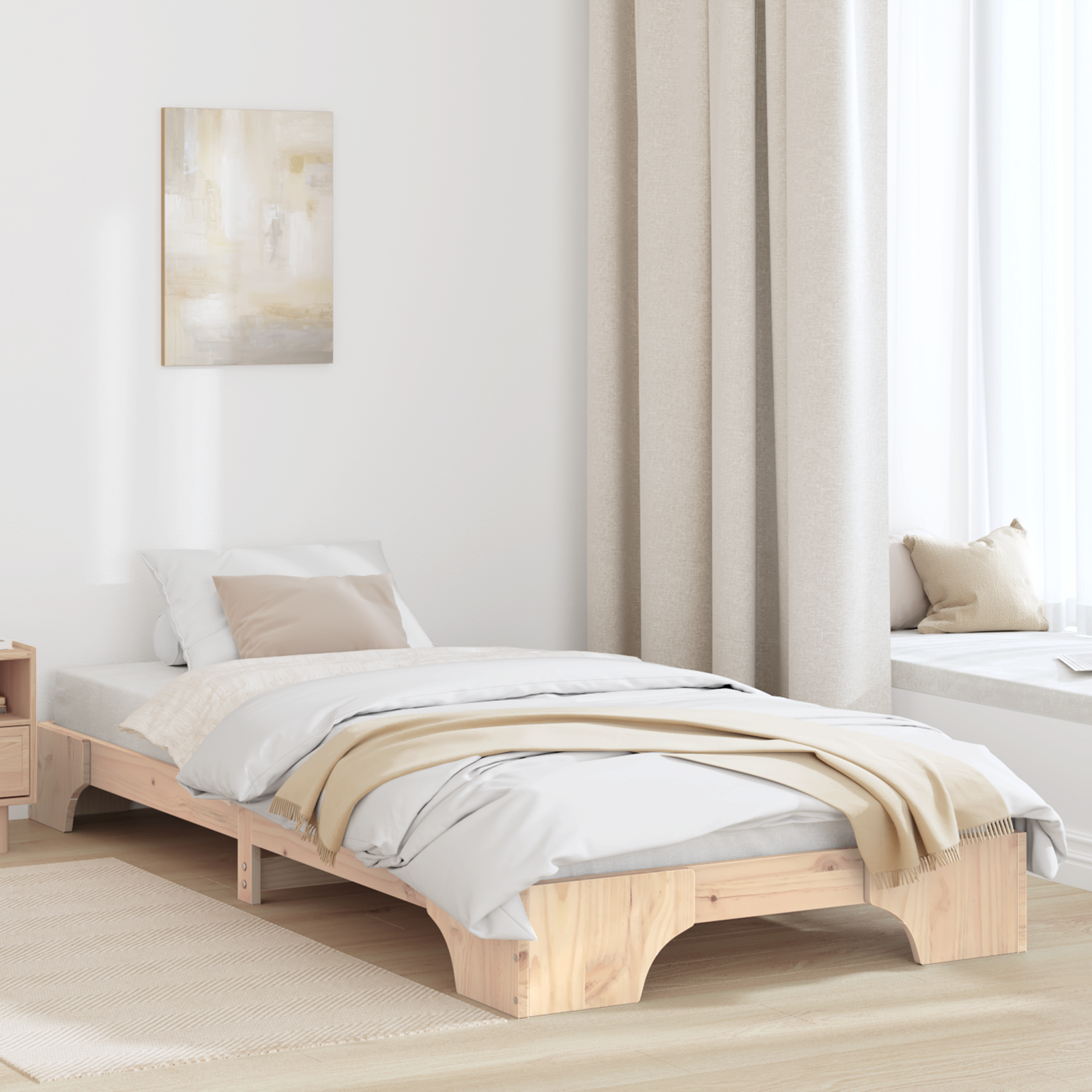 Bed Frame Natural Pine Wood 100 x 200 cm Durable Bed Frame