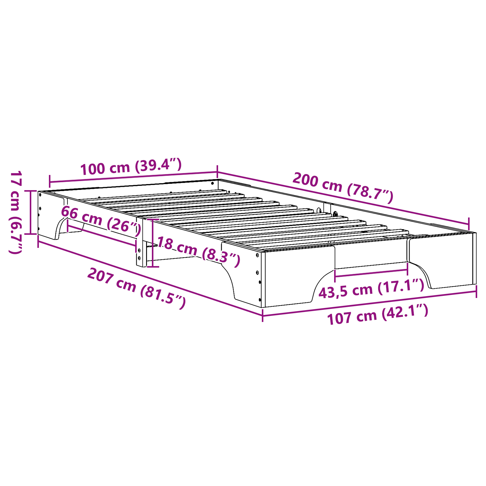 Bed Frame White Solid wood 100 x 200 cm Durable - Image 10