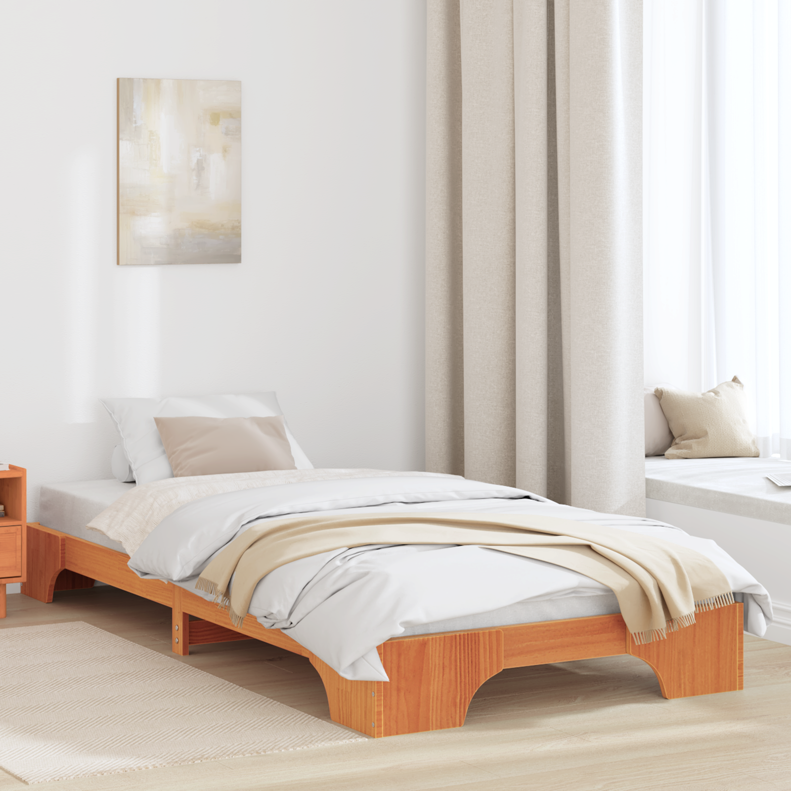 Bed Frame Wax brown Wood 90 x 200 cm Simple Bed Frame