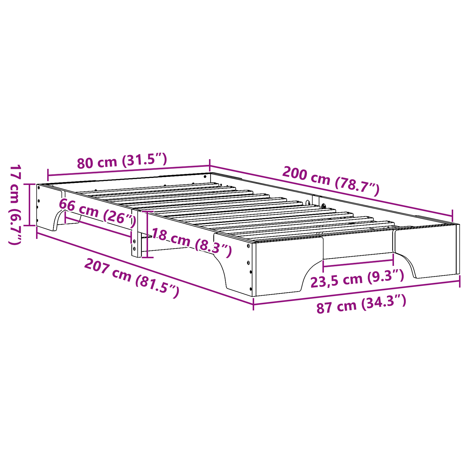 Bed Frame White Solid Pine wood 80 x 200 cm Lightweight - Image 10