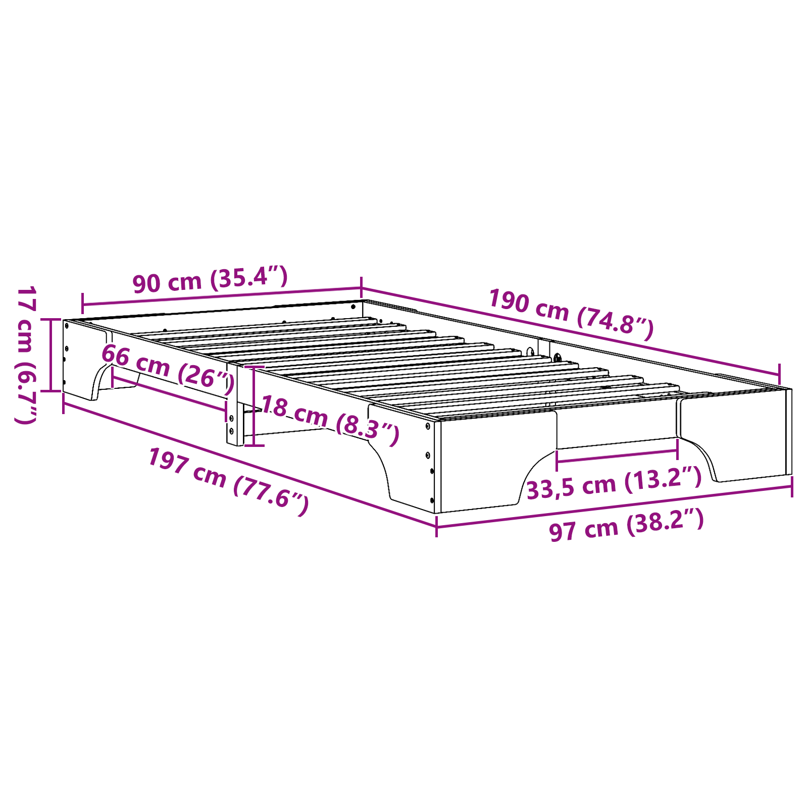 Bed Frame Wax Brown Solid Wood 90 x 190 cm Durable Bed Frame - Image 10