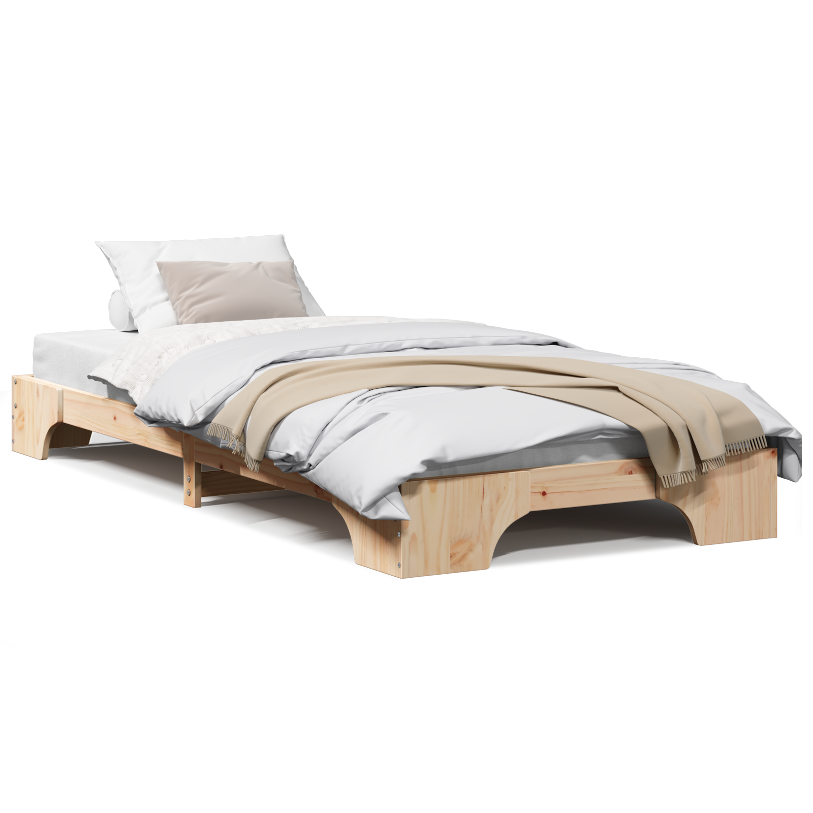 Bed Frame Natural Solid Pine wood 75 x 190 cm Simple Bed Frame - Image 4