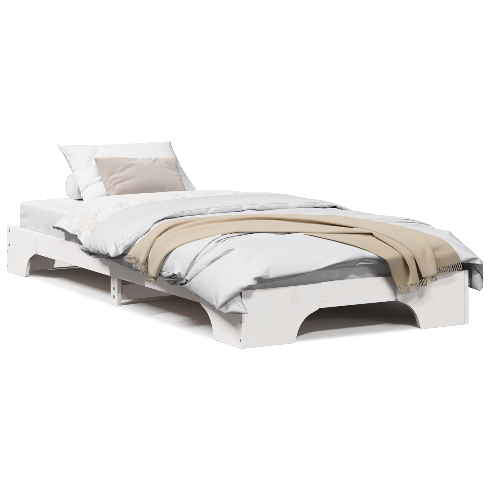 Bed Frame White Solid pine wood 75 x 190 cm Durable Bed Frame - Image 4