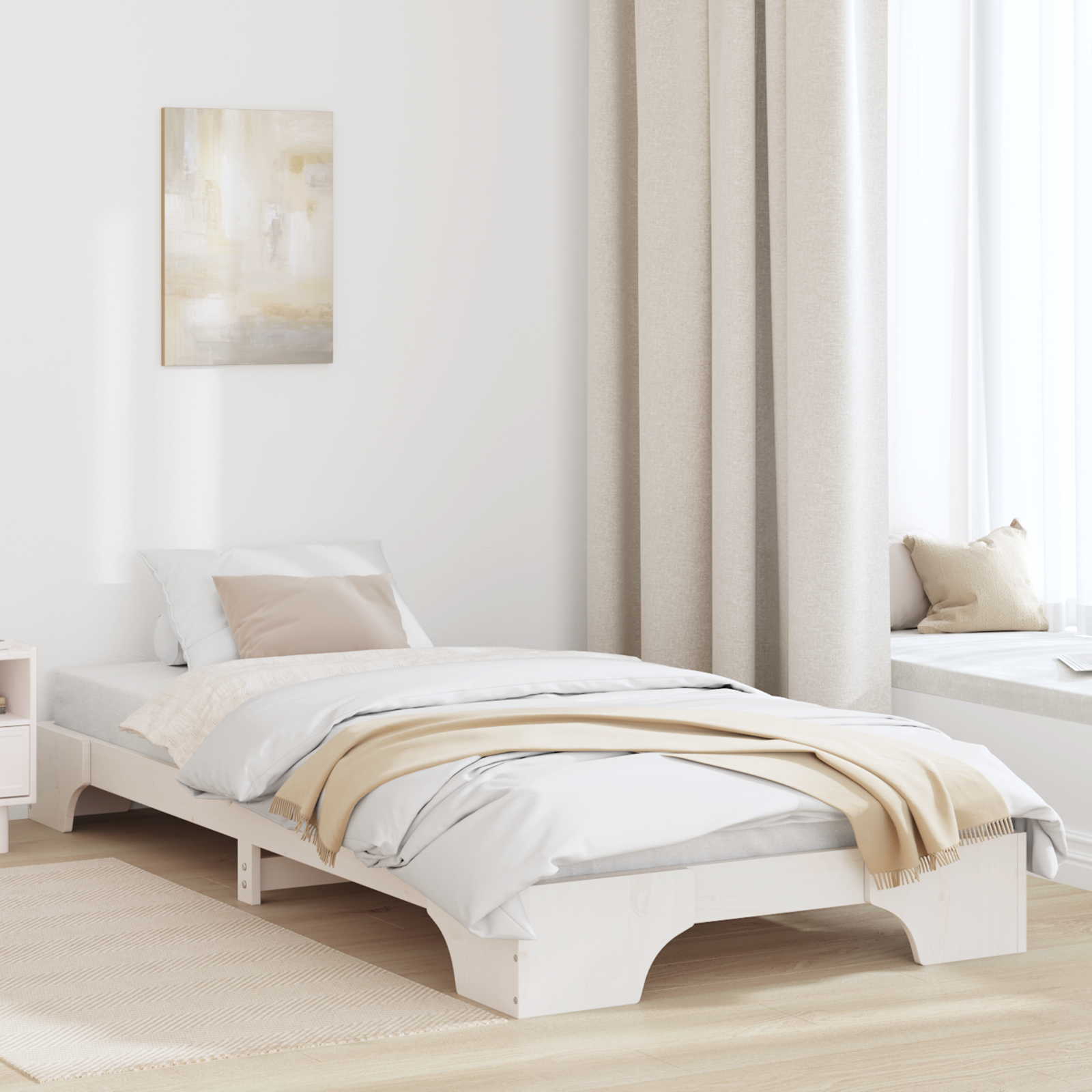 Bed Frame White Solid pine wood 75 x 190 cm Durable Bed Frame
