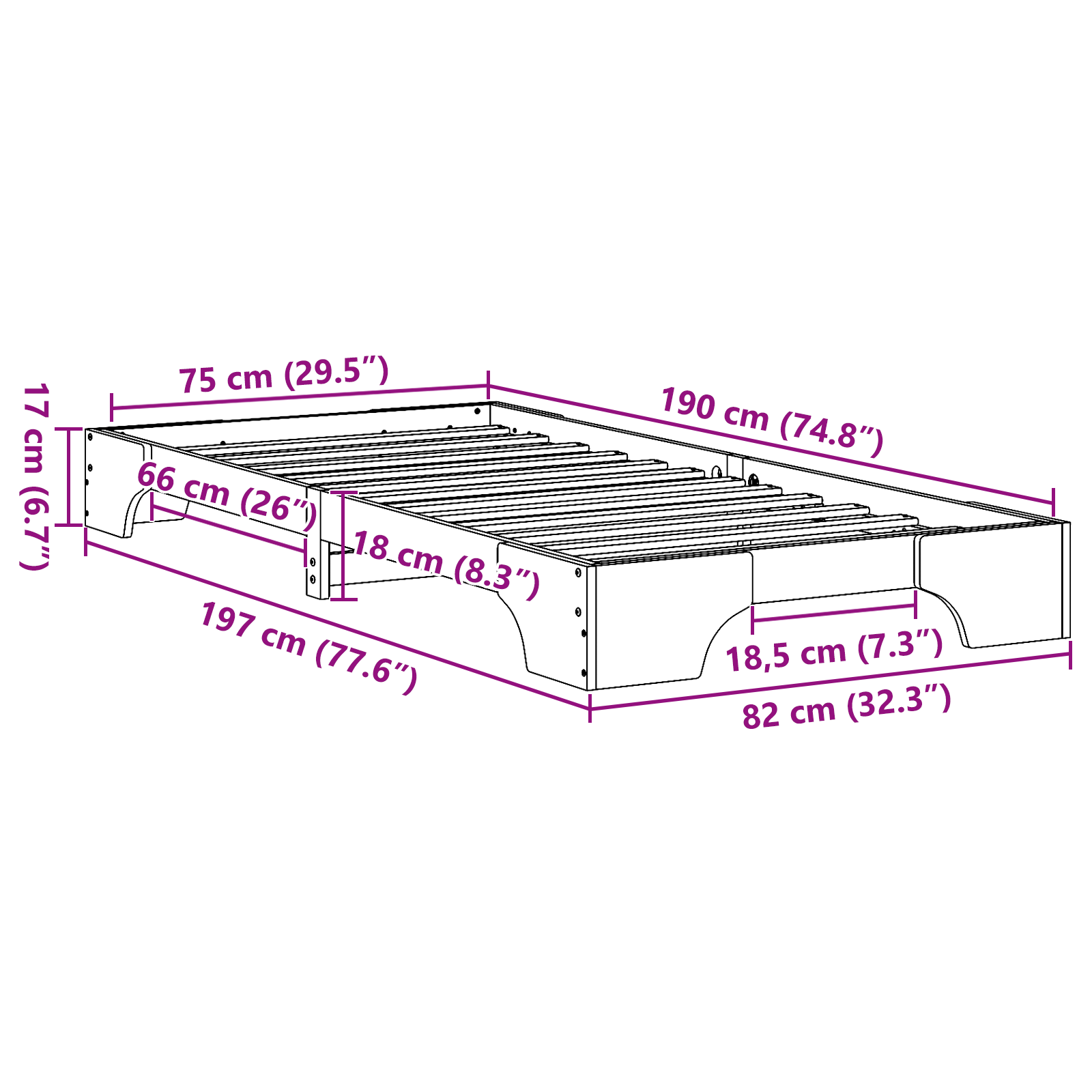Bed Frame Wax Brown Solid Wood 75 x 190 cm Bed Frame - Image 10