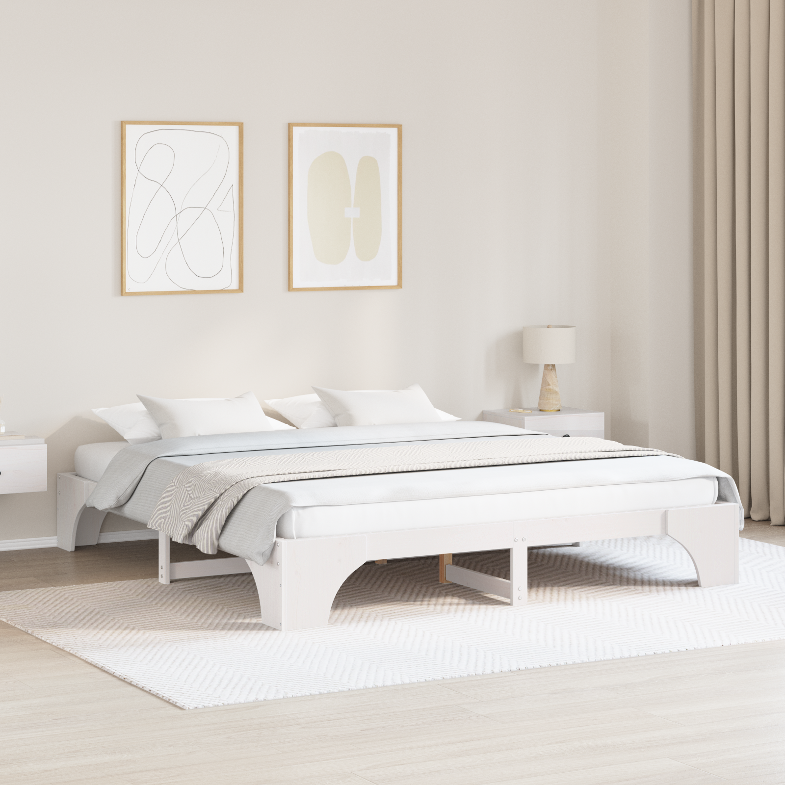 Bedframe Wit 200×200 cm Massief Grenenhout