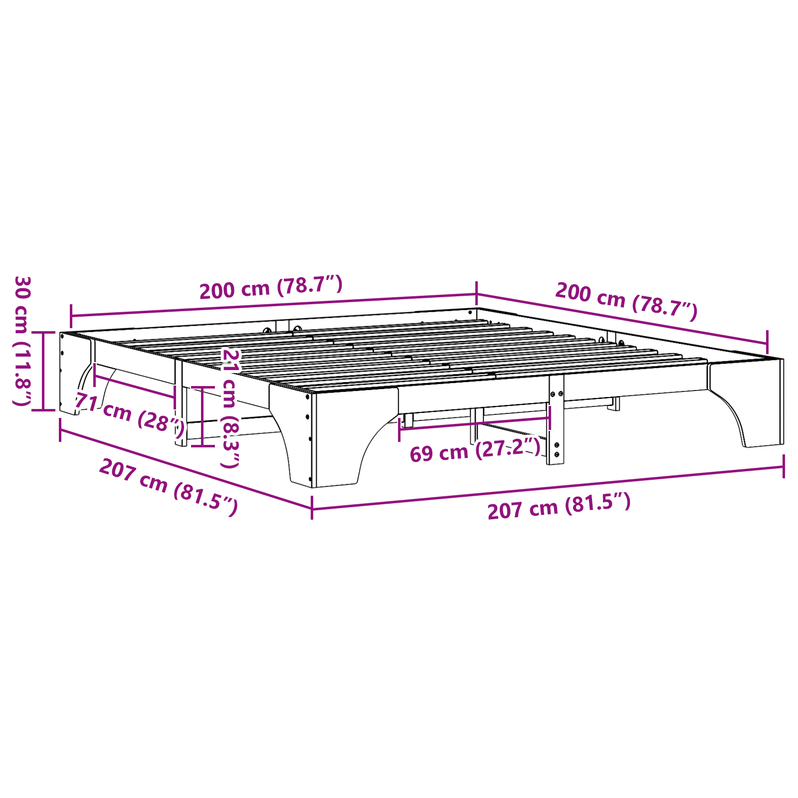 Bed Frame White Solid wood 200 x 200 cm Simplistic Bed Frame - Image 10