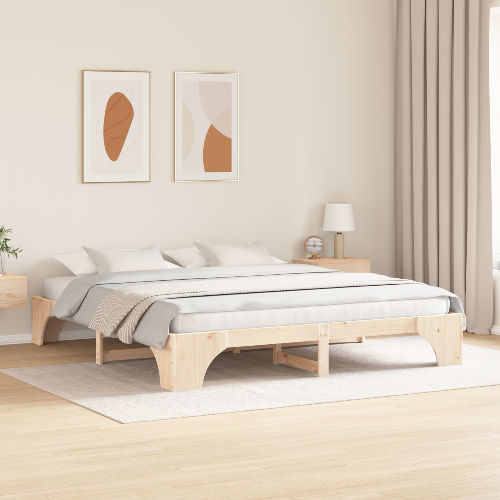Bed Frame Natural Solid Pine wood 180 x 200 cm Simple - Image 5