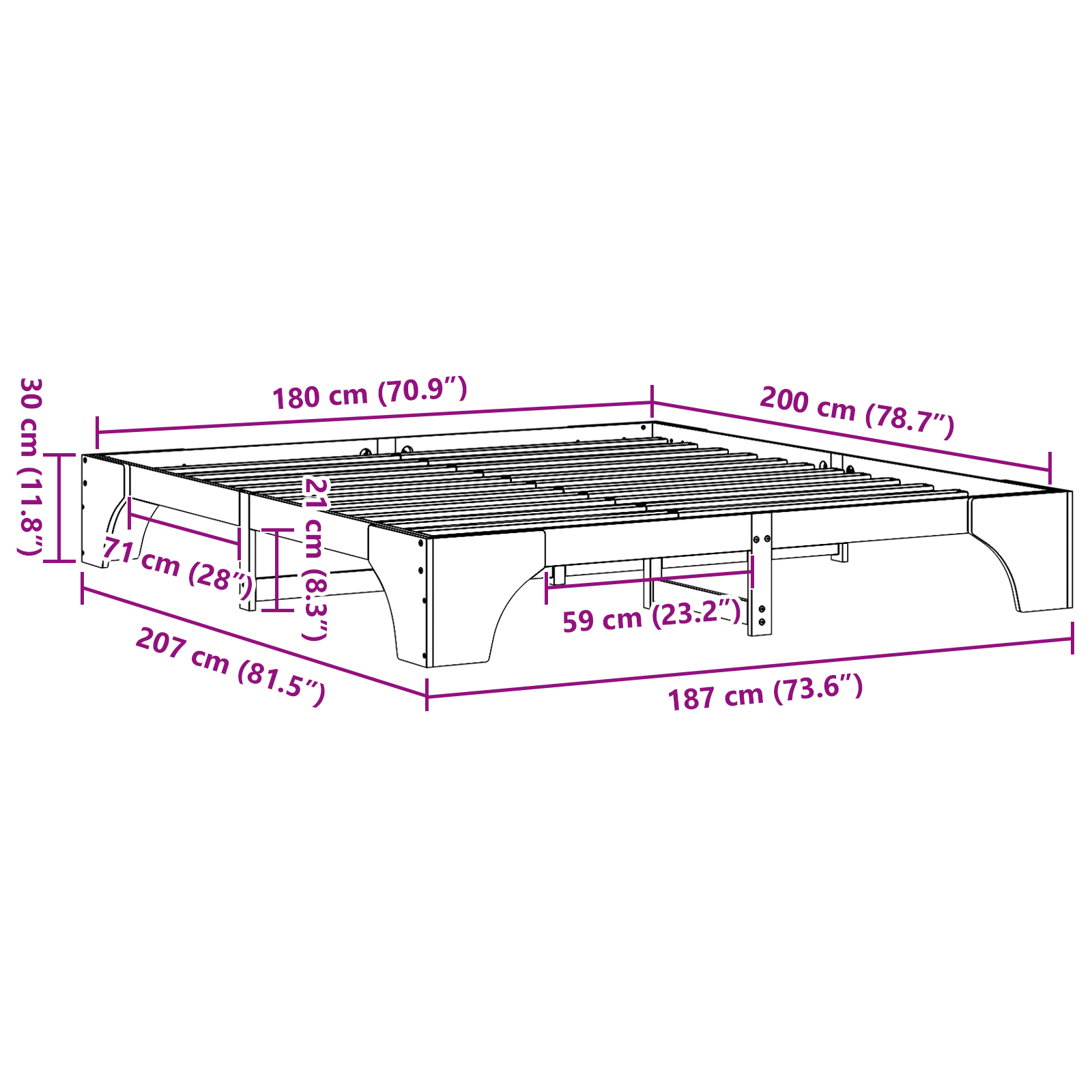 Bed Frame White Solid Wood 180 x 200 cm Bed Frame Rectangular - Image 10