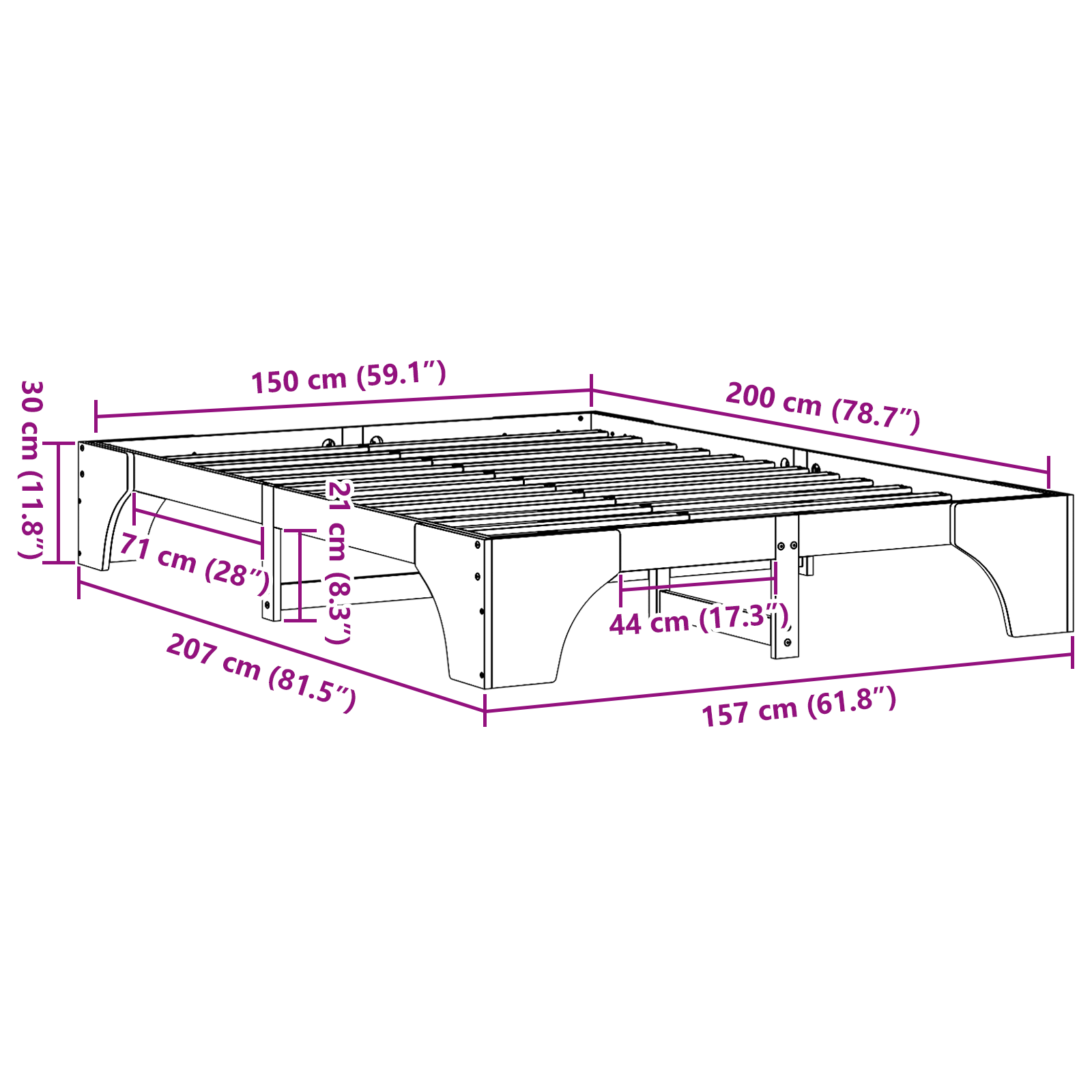 Bed Frame White Wood 150 x 200 cm Minimalistic Wood Bed Frame - Image 10