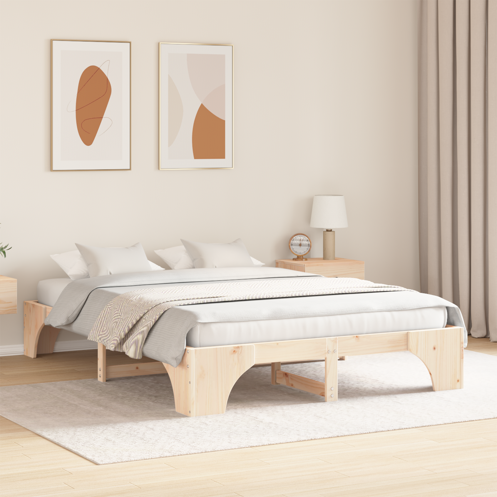 Bed Frame Natural Solid Pine wood 140 x 200 cm Durable - Image 5