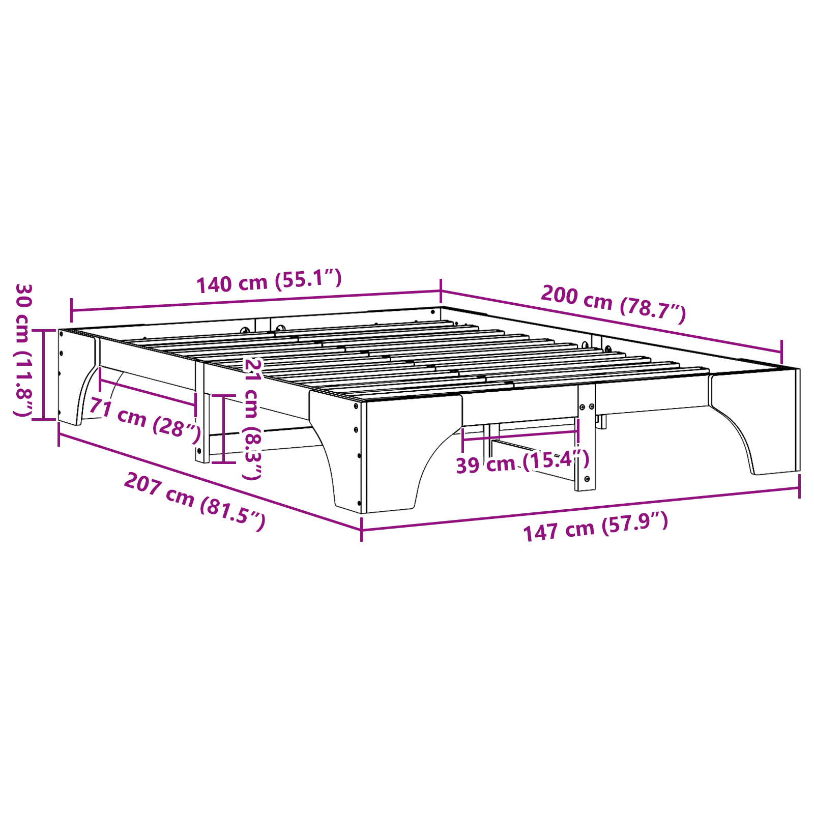 Bed Frame Natural Solid Pine wood 140 x 200 cm Durable - Image 10