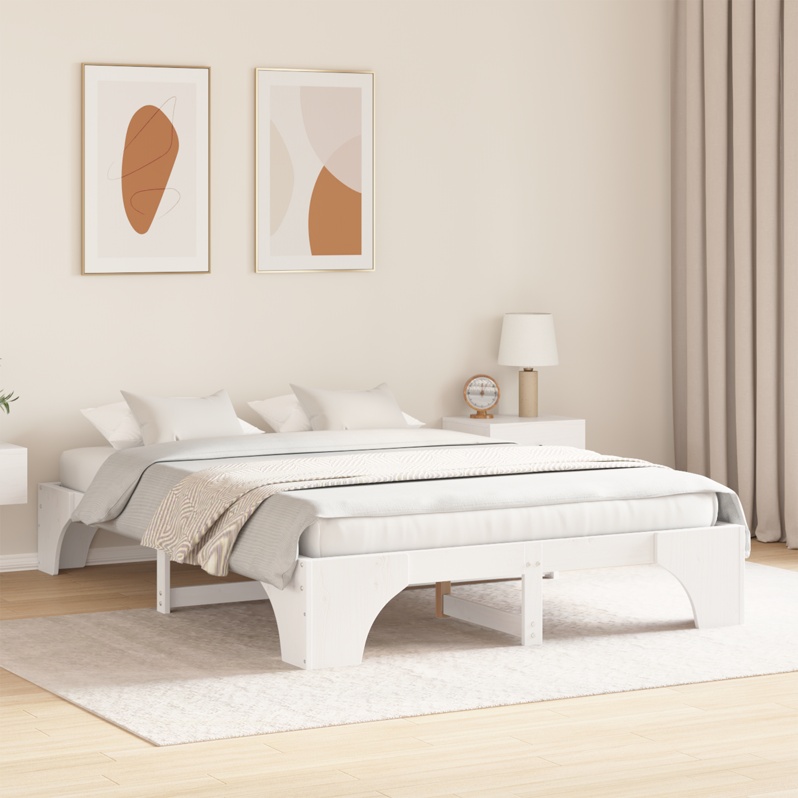 Bed Frame White Wood 140 x 200 cm Minimalistic - Image 5