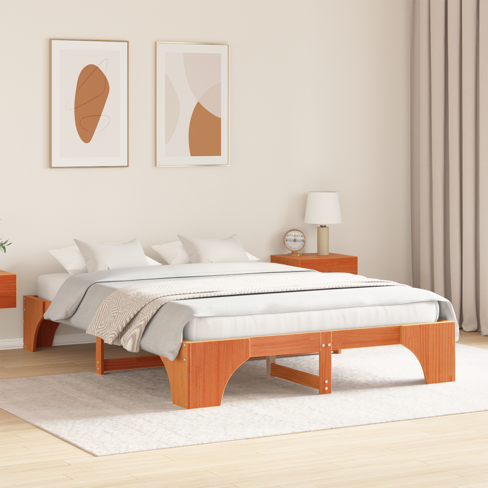 Bed Frame Wax brown Solid wood 140 x 200 cm Sturdy Rectangular - Image 5