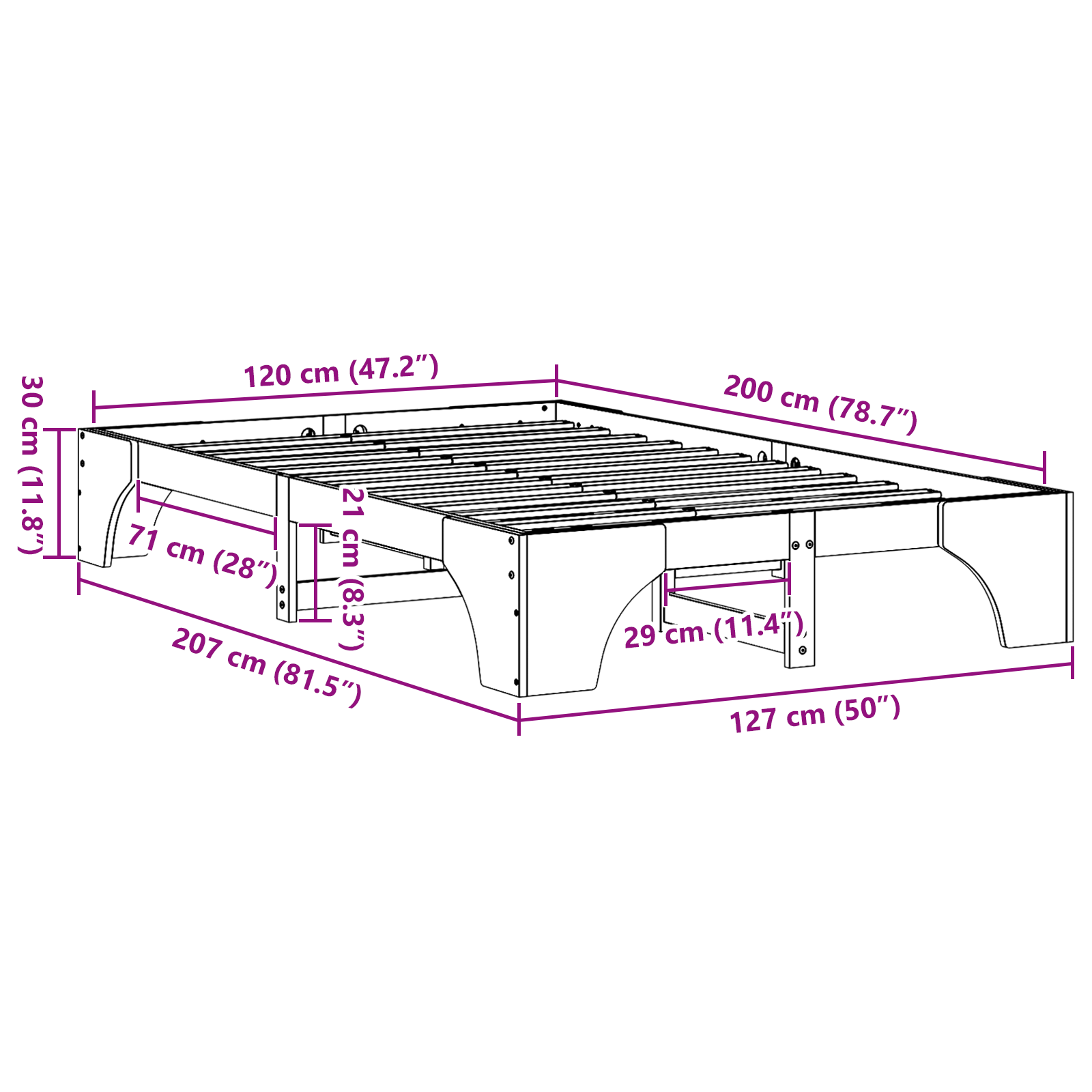 Bed Frame White Wood 120 x 200 cm Durable Bed Frame - Image 10