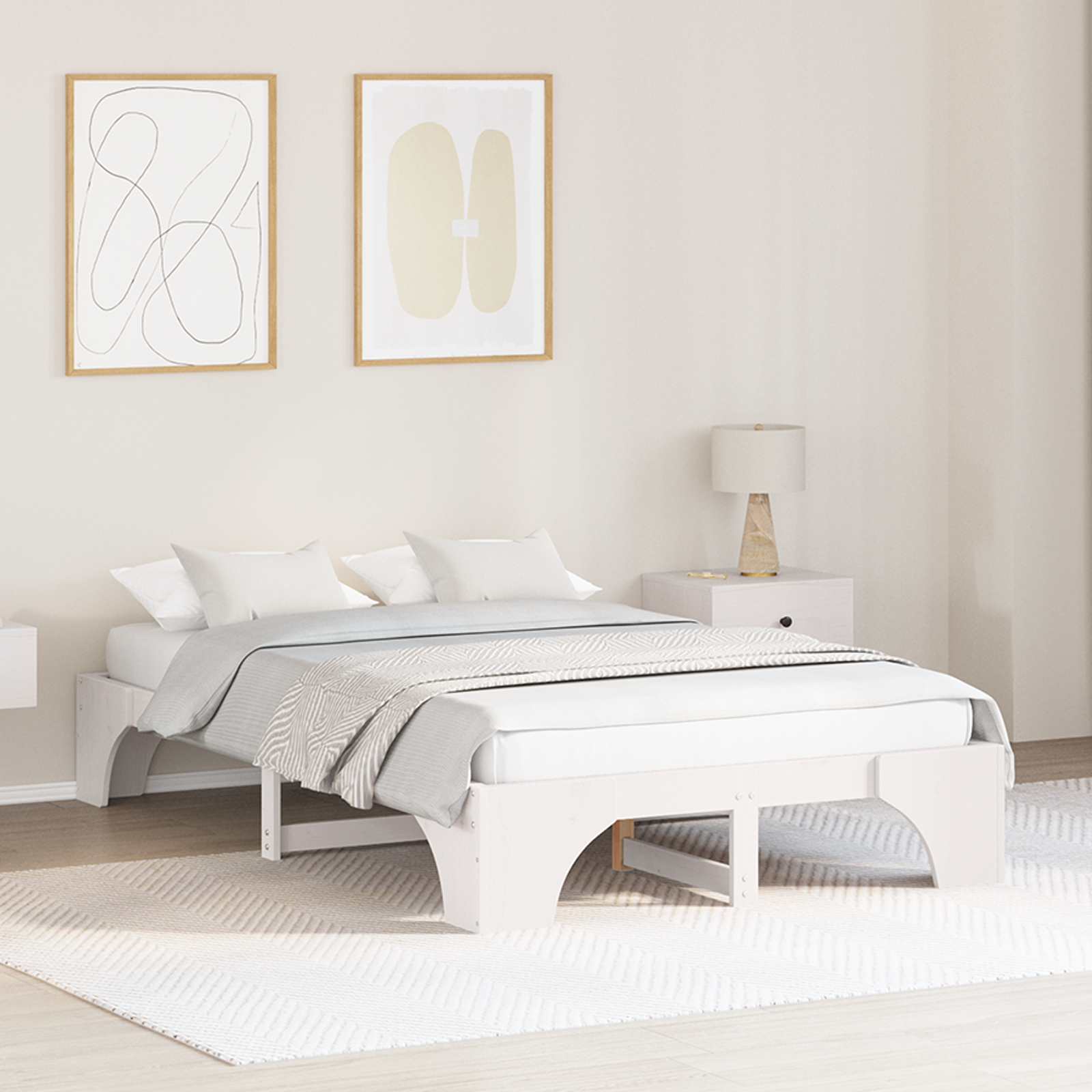 Full Bed Frame White Solid Wood Full Tough Rectangular