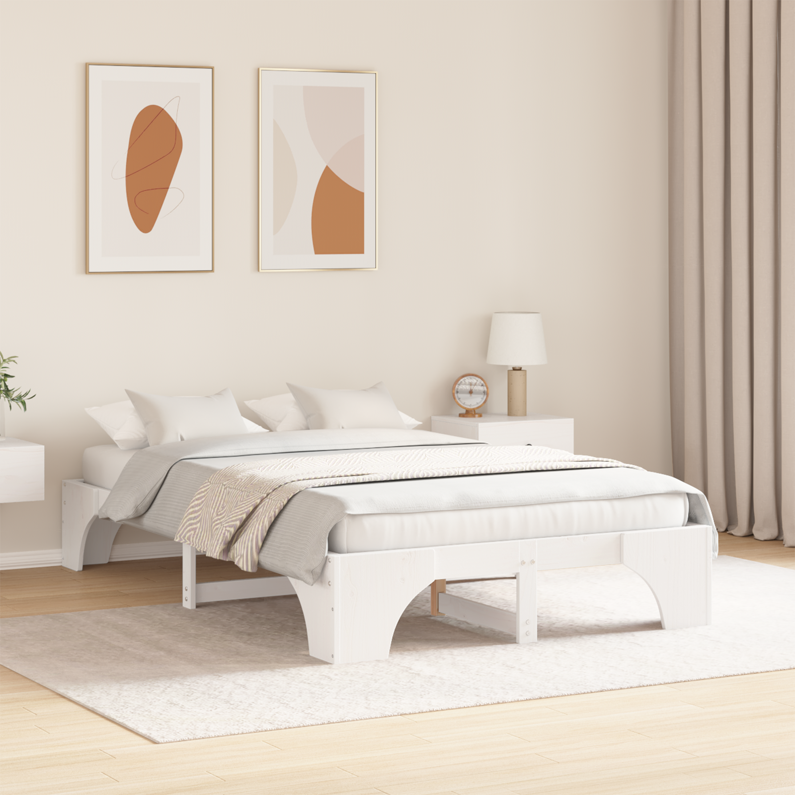 Full Bed Frame White Solid Wood Full Tough Rectangular - Image 5
